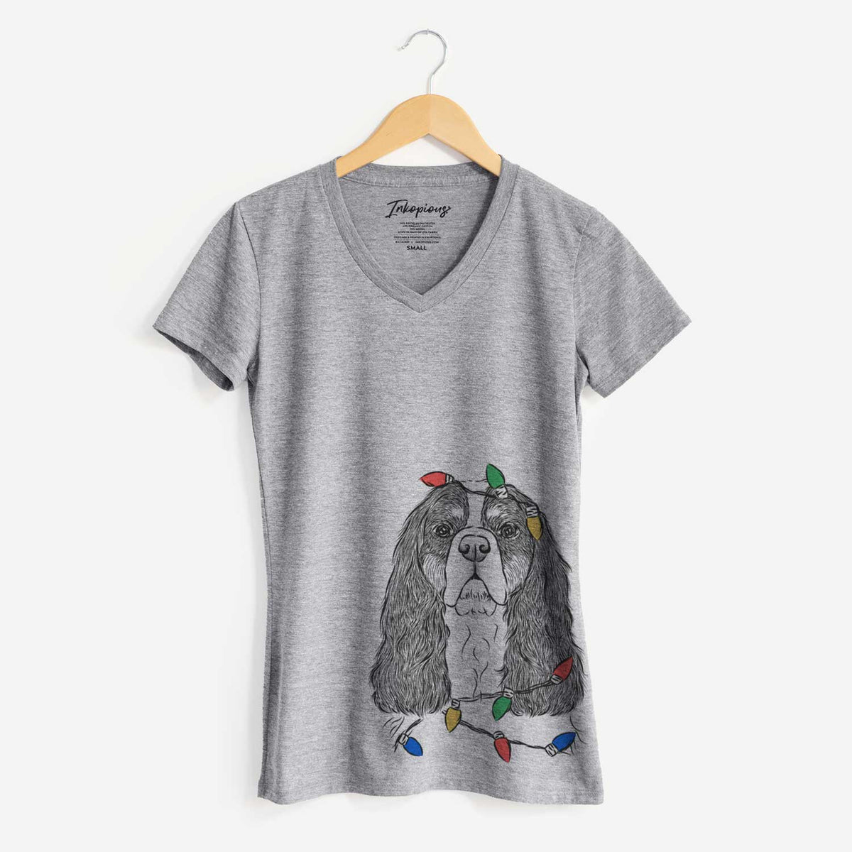 Christmas Lights Sebastian the Cavalier King Charles Spaniel - Women's V-neck Shirt