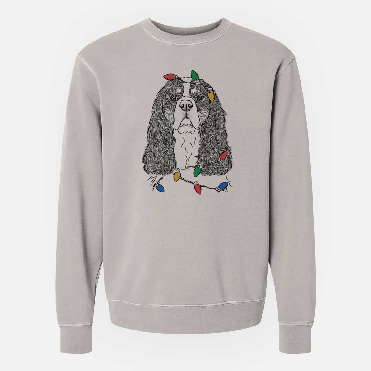 Christmas Lights Sebastian the Cavalier King Charles Spaniel - Unisex Pigment Dyed Crew Sweatshirt