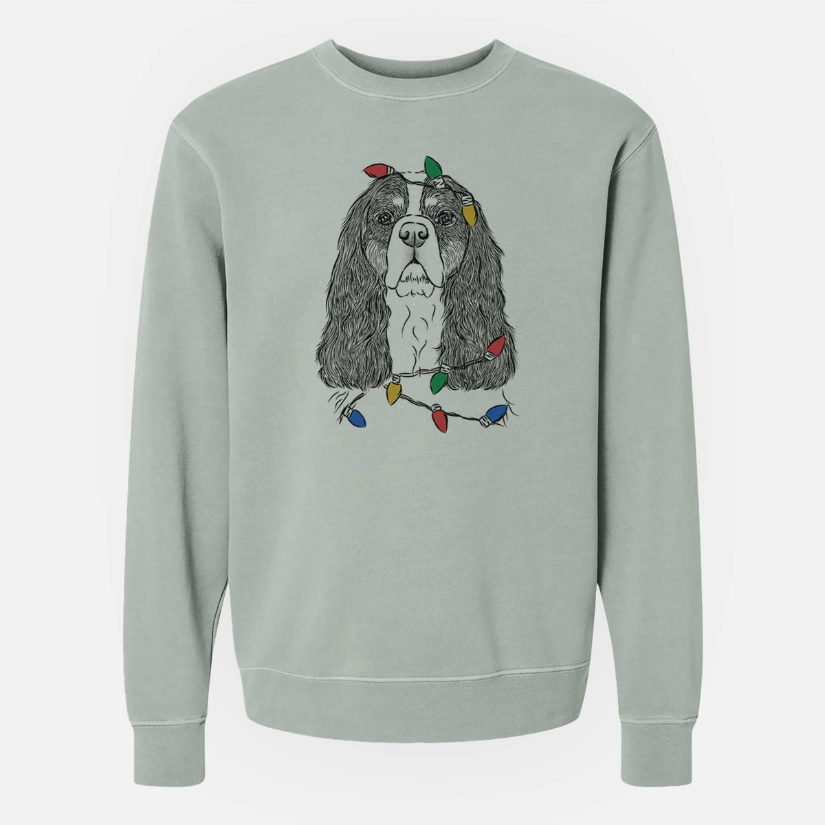 Christmas Lights Sebastian the Cavalier King Charles Spaniel - Unisex Pigment Dyed Crew Sweatshirt