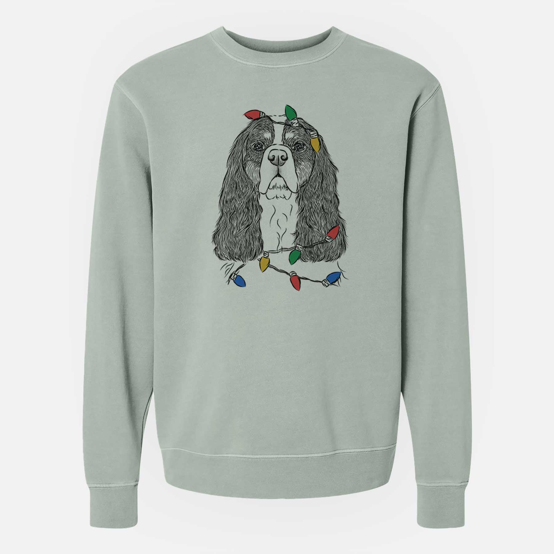 Christmas Lights Sebastian the Cavalier King Charles Spaniel - Unisex Pigment Dyed Crew Sweatshirt