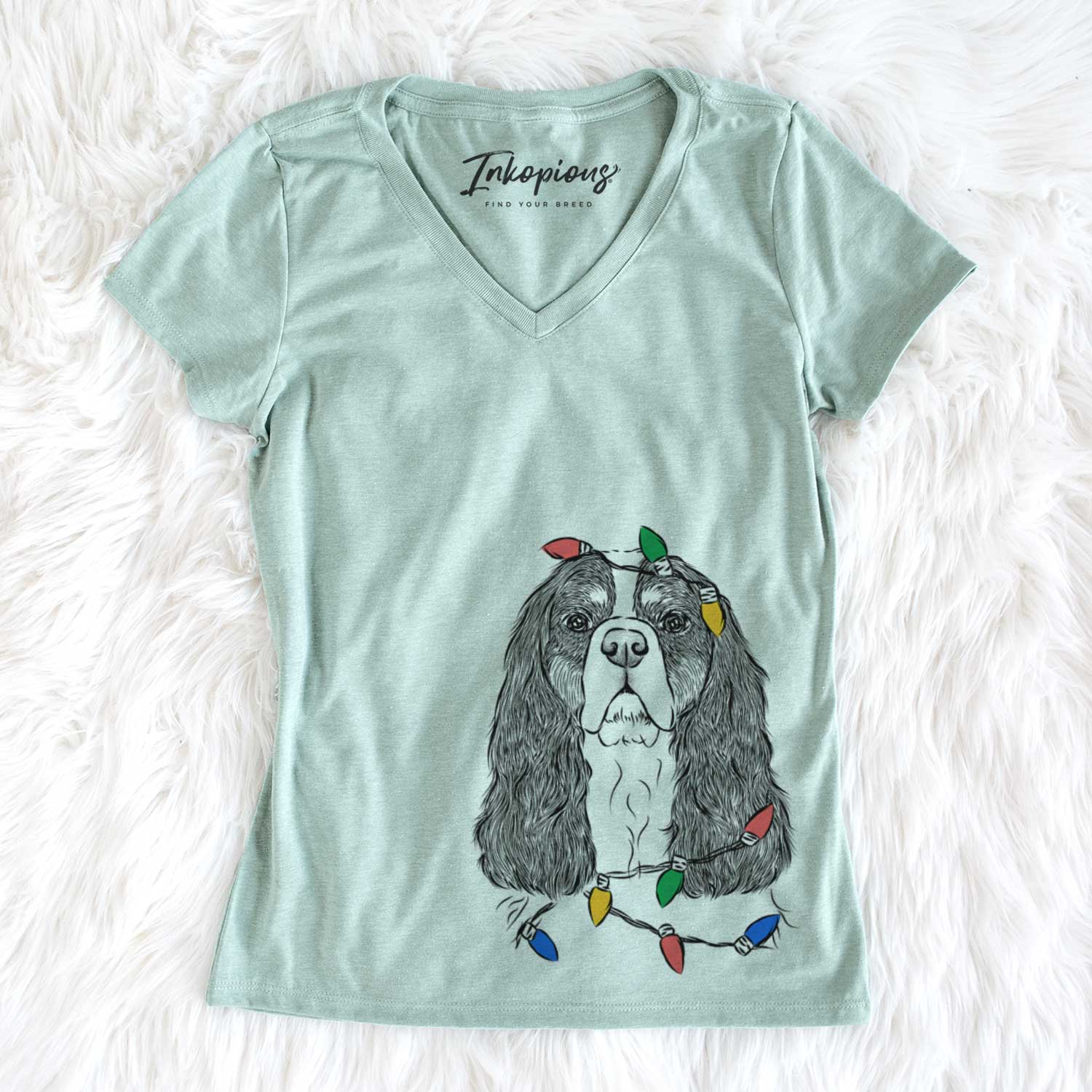 Christmas Lights Sebastian the Cavalier King Charles Spaniel - Women's V-neck Shirt