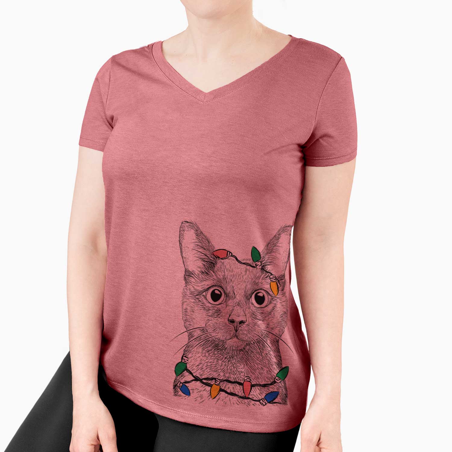 Christmas Lights Shadow the Black Cat - Women's V-neck Shirt