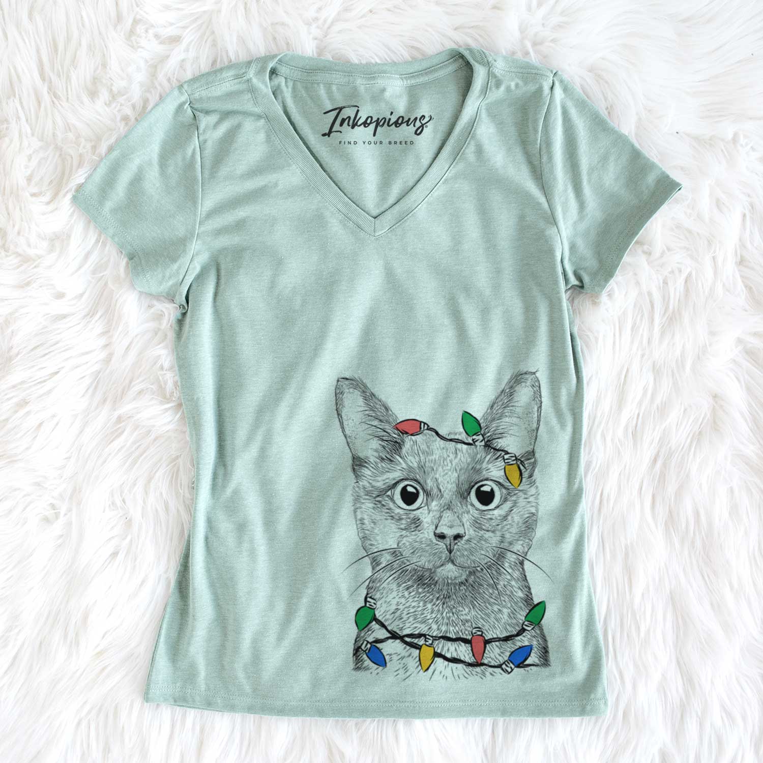 Christmas Lights Shadow the Black Cat - Women's V-neck Shirt