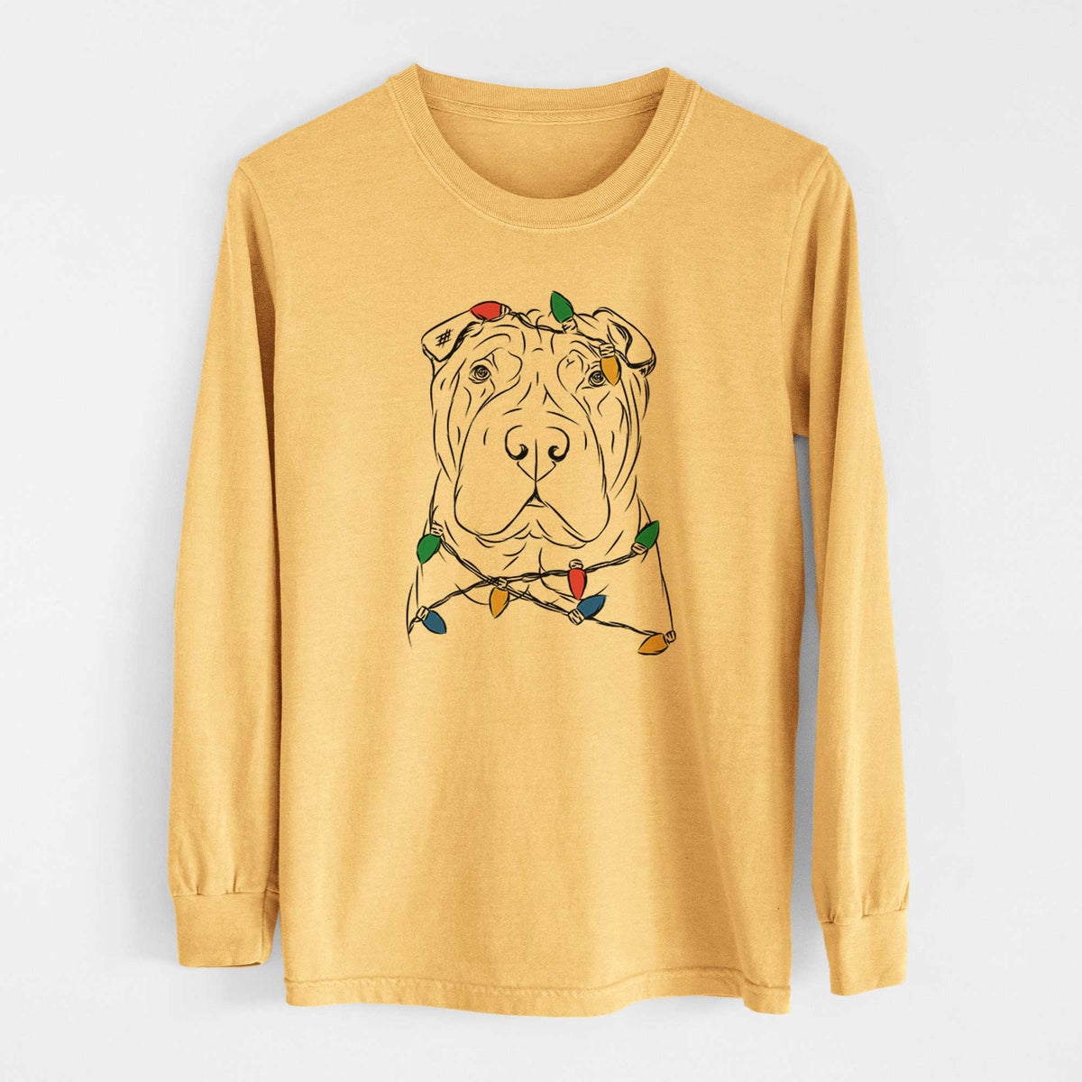 Christmas Lights Sharpy the Shar Pei - Heavyweight 100% Cotton Long Sleeve