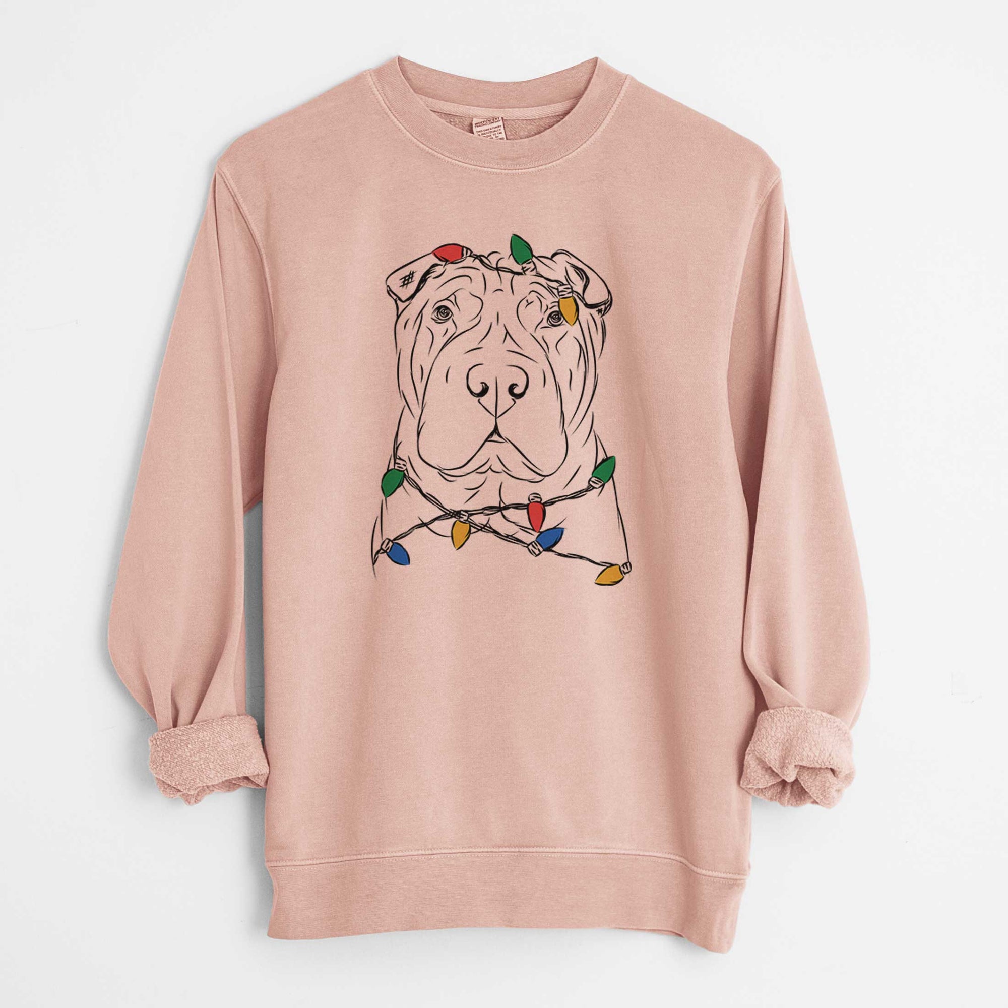 Christmas Lights Sharpy the Shar Pei - Unisex Pigment Dyed Crew Sweatshirt