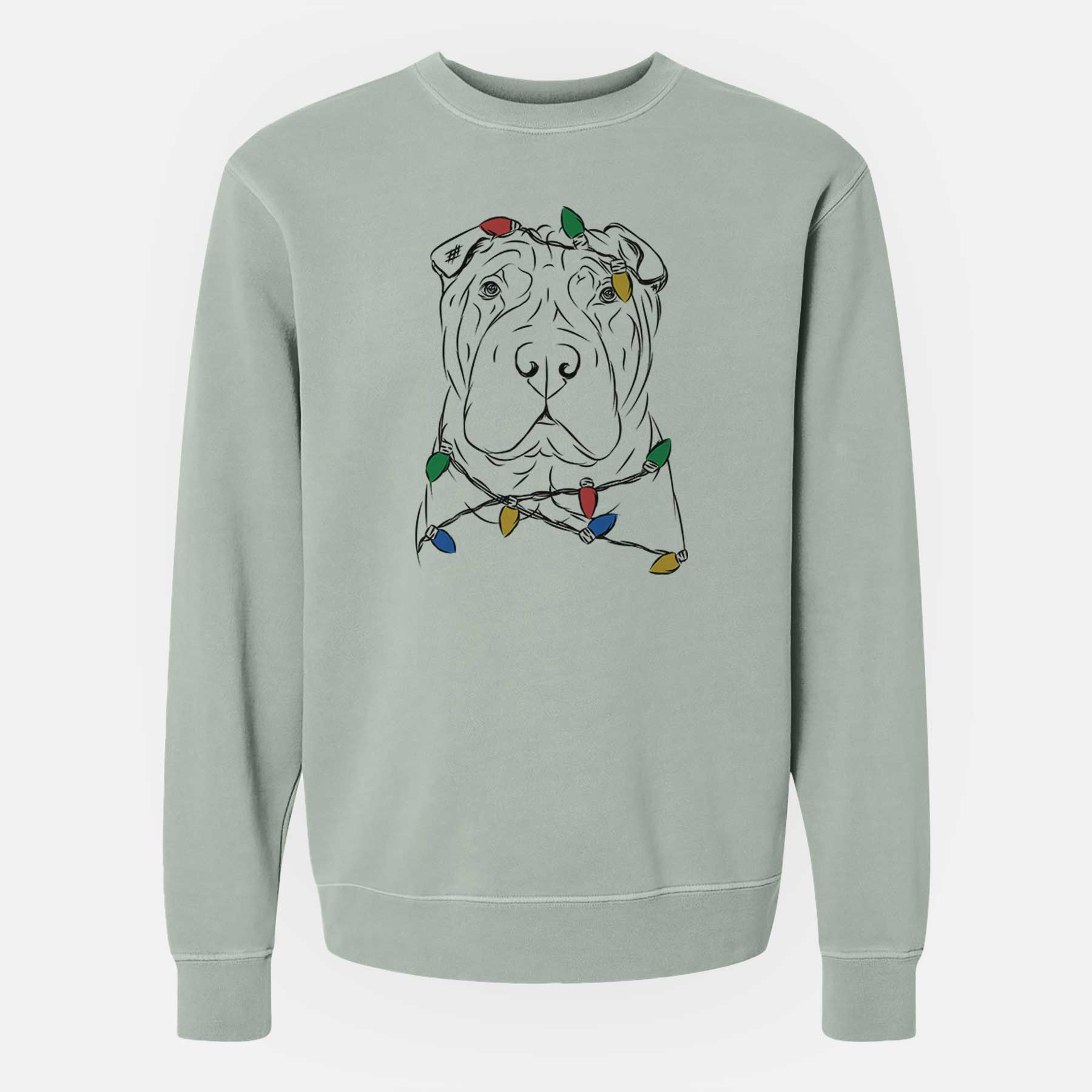 Christmas Lights Sharpy the Shar Pei - Unisex Pigment Dyed Crew Sweatshirt