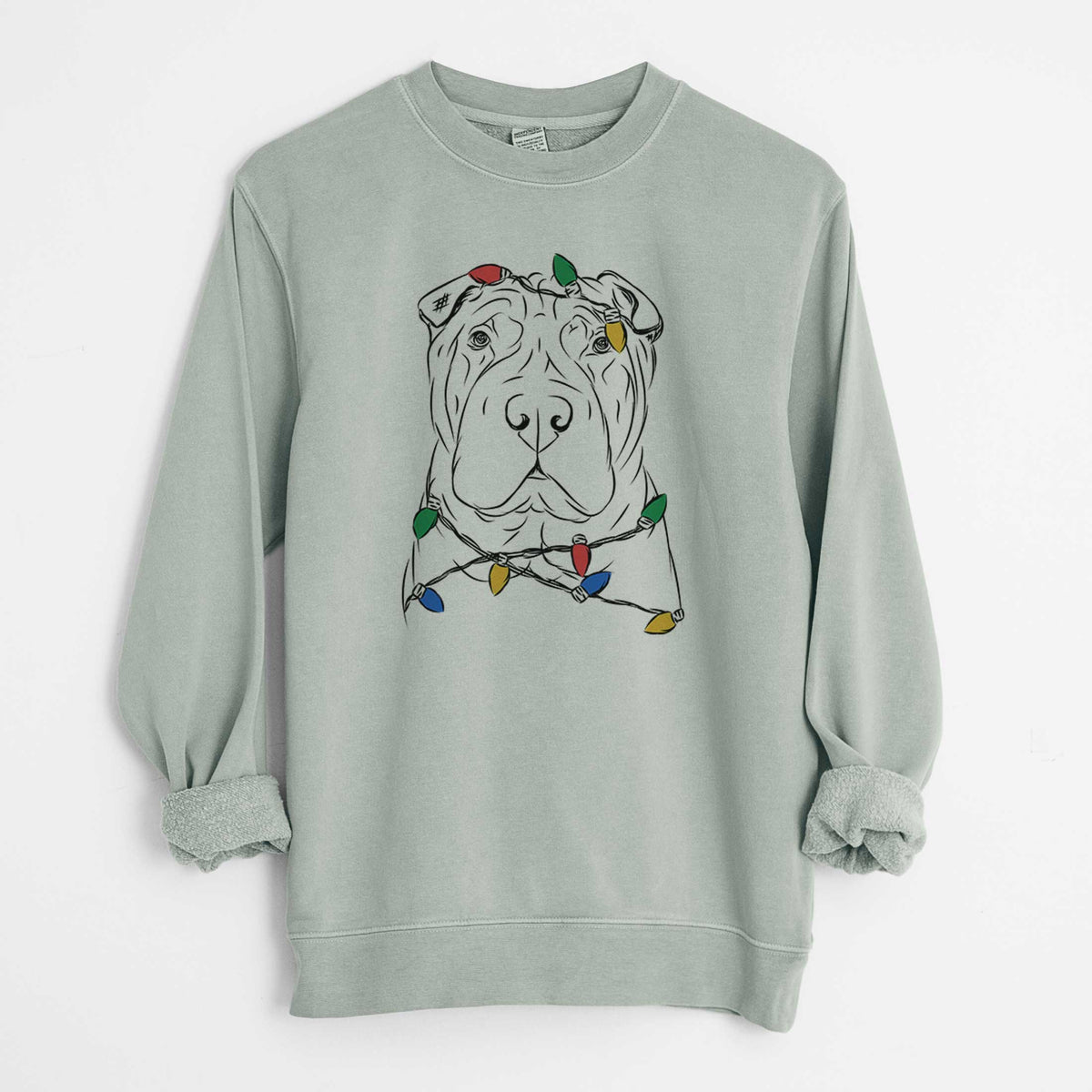 Christmas Lights Sharpy the Shar Pei - Unisex Pigment Dyed Crew Sweatshirt
