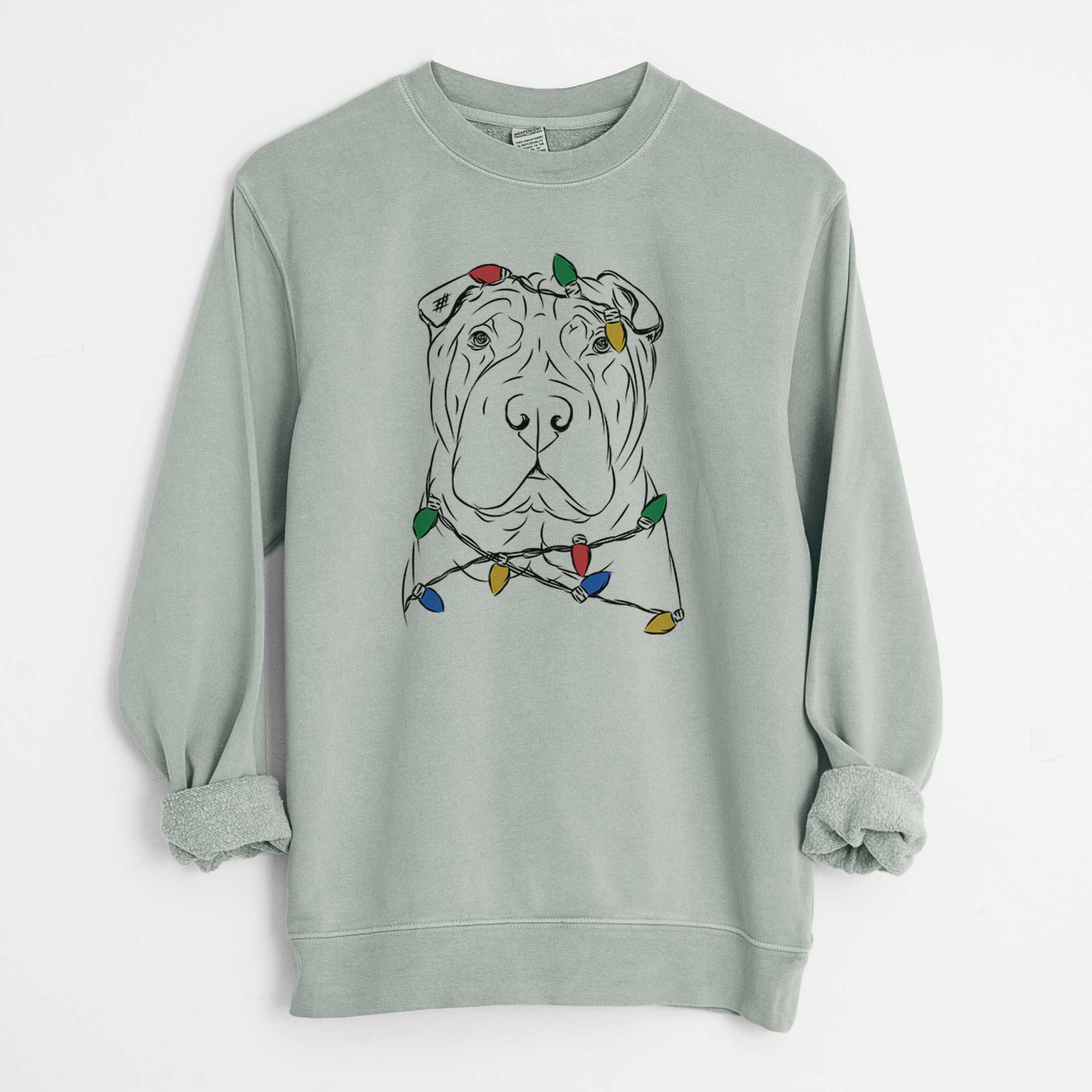 Christmas Lights Sharpy the Shar Pei - Unisex Pigment Dyed Crew Sweatshirt