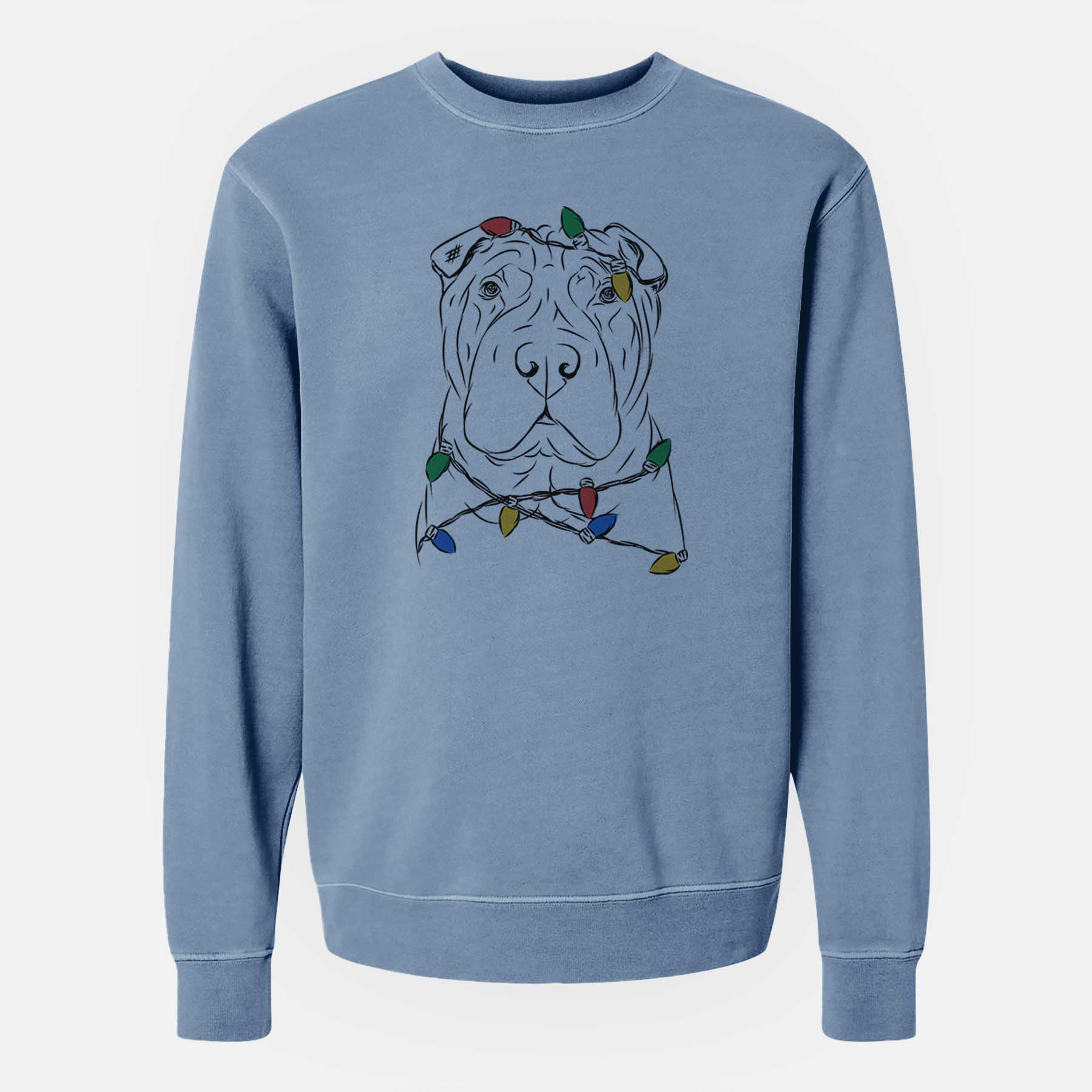 Christmas Lights Sharpy the Shar Pei - Unisex Pigment Dyed Crew Sweatshirt