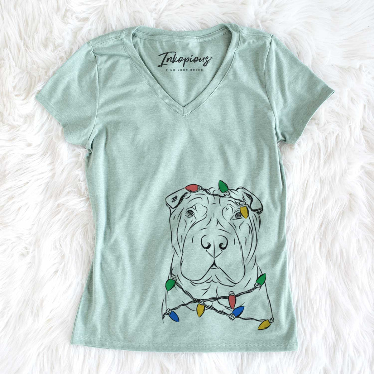 Christmas Lights Sharpy the Shar Pei - Women&#39;s V-neck Shirt