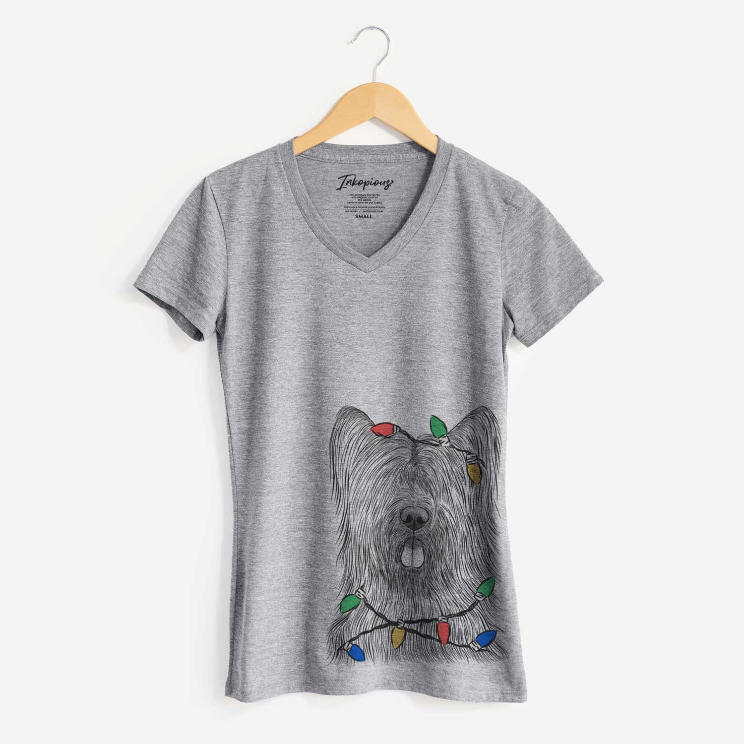 Christmas Lights Shay the Briard - Women's V-neck Shirt