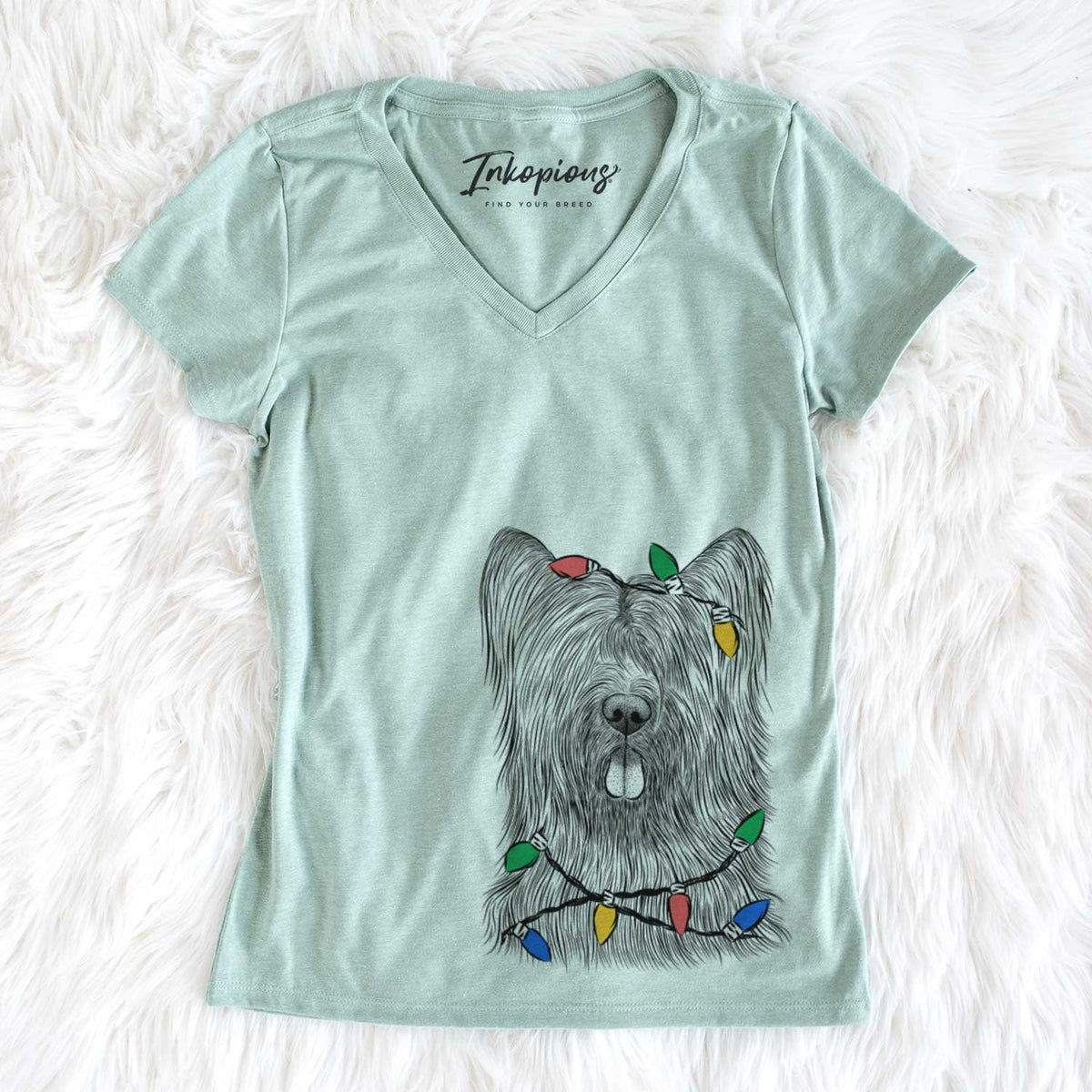 Christmas Lights Shay the Briard - Women&#39;s V-neck Shirt