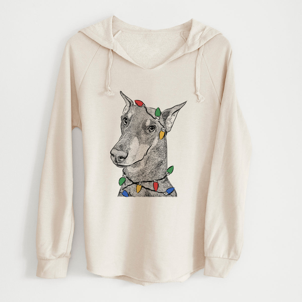 Christmas Lights Shelby the Doberman Pinscher - Cali Wave Hooded Sweatshirt