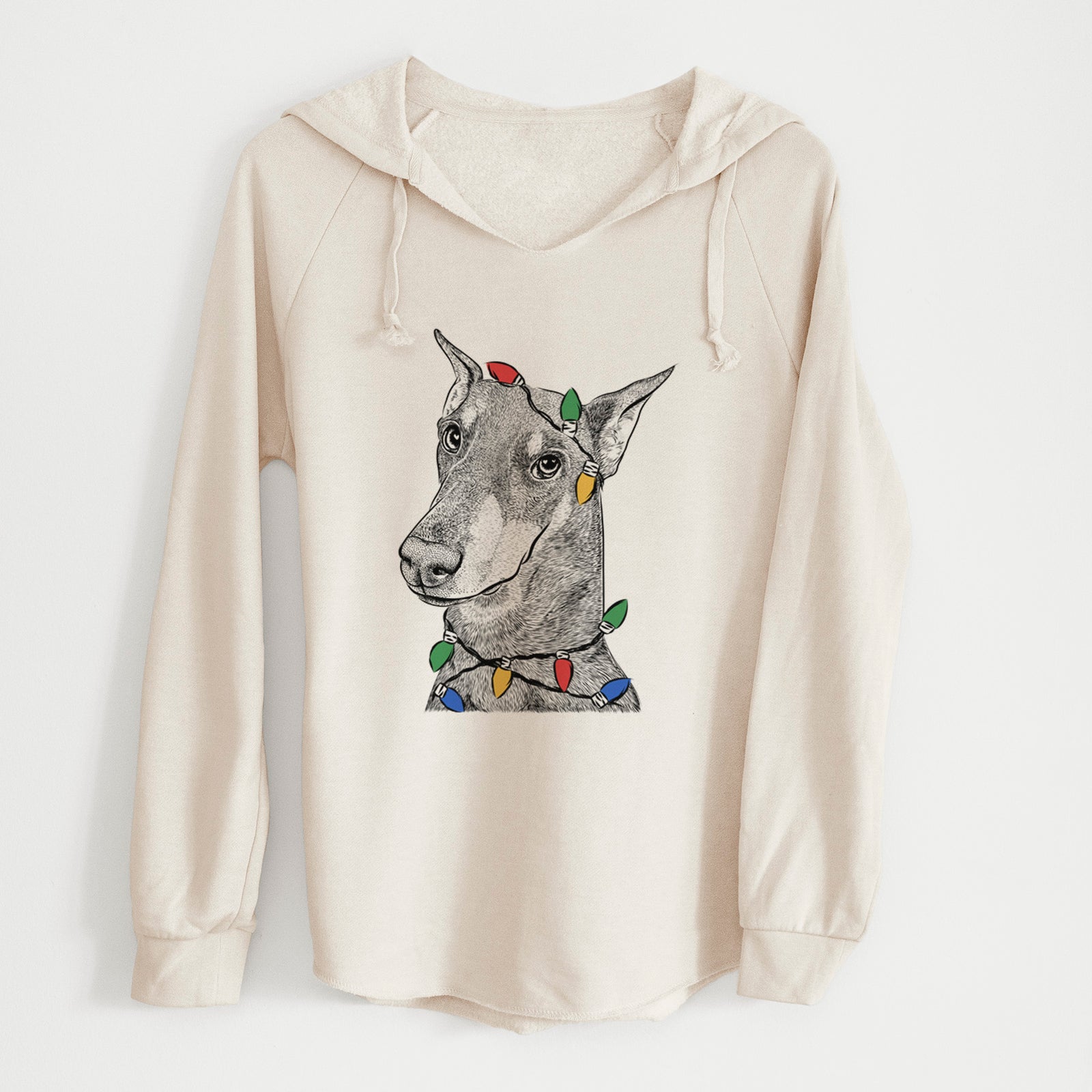 Christmas Lights Shelby the Doberman Pinscher - Cali Wave Hooded Sweatshirt