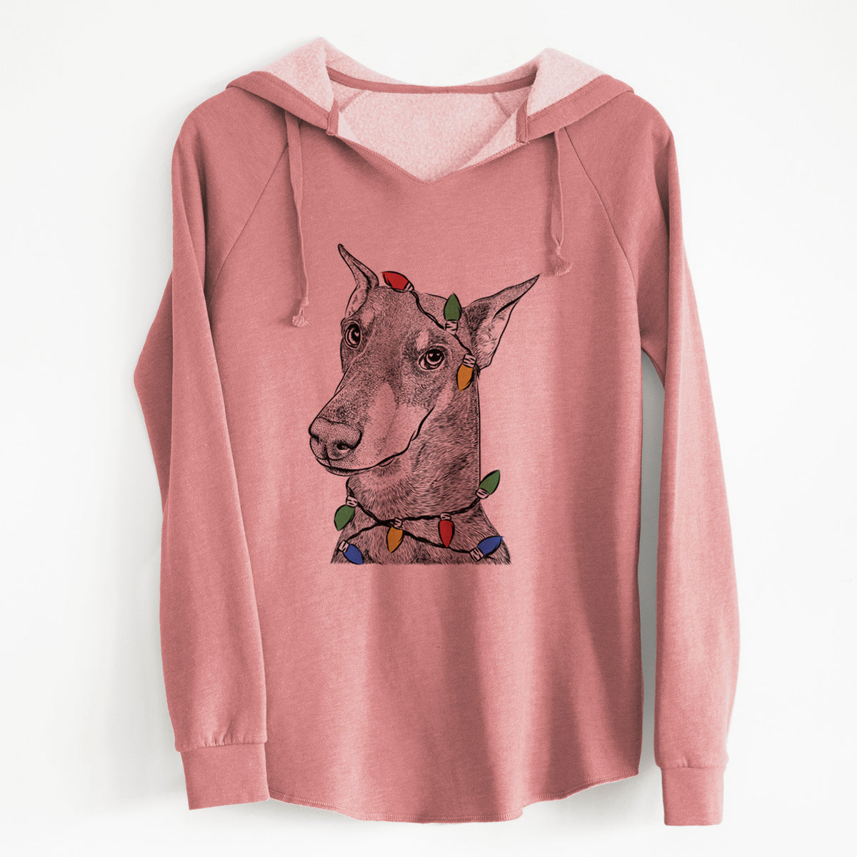 Christmas Lights Shelby the Doberman Pinscher - Cali Wave Hooded Sweatshirt