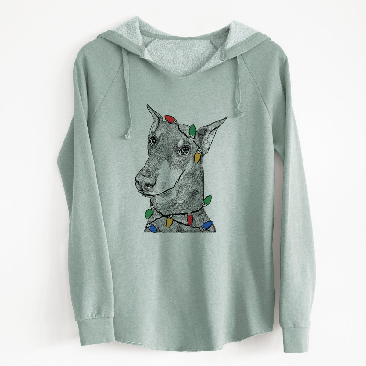 Christmas Lights Shelby the Doberman Pinscher - Cali Wave Hooded Sweatshirt