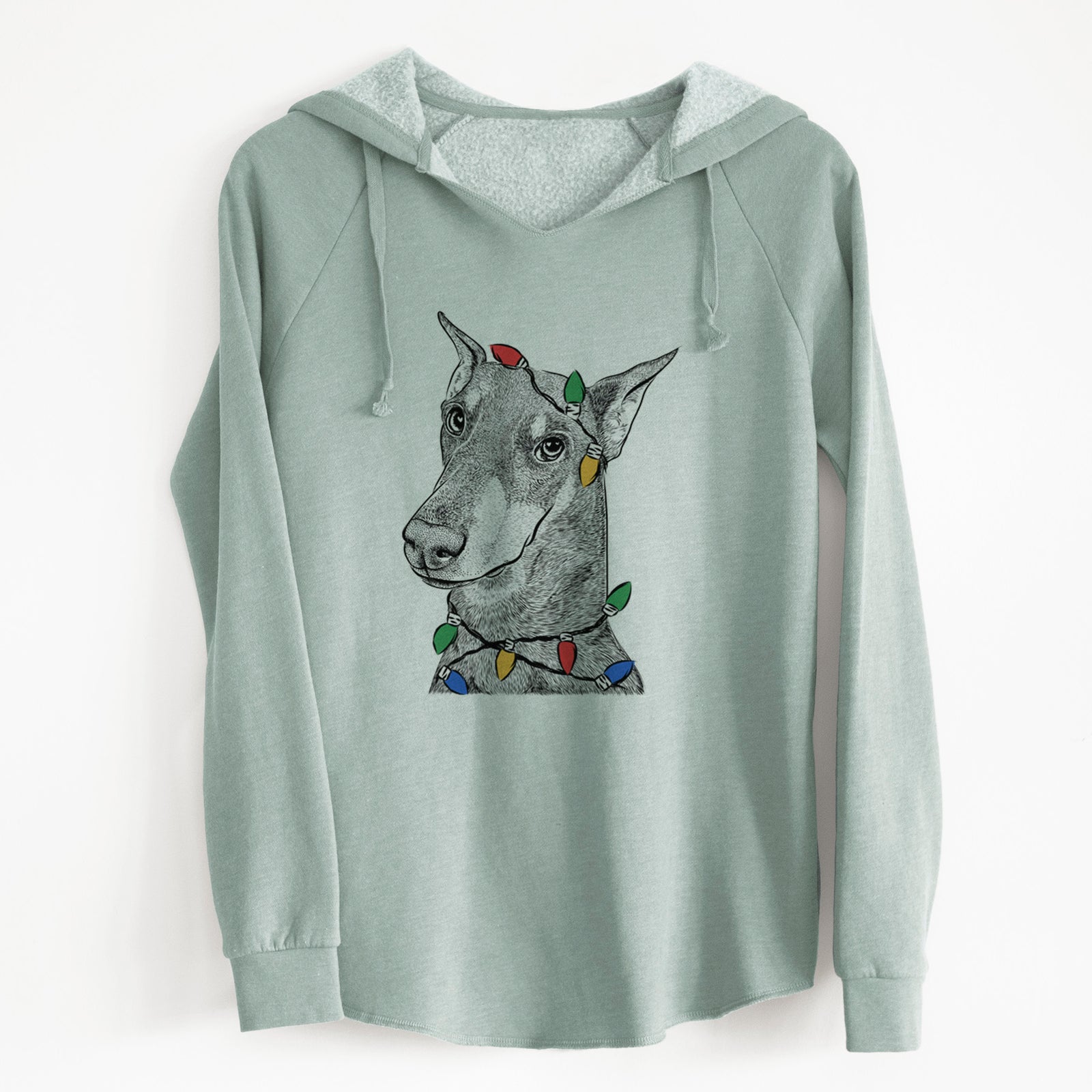 Christmas Lights Shelby the Doberman Pinscher - Cali Wave Hooded Sweatshirt