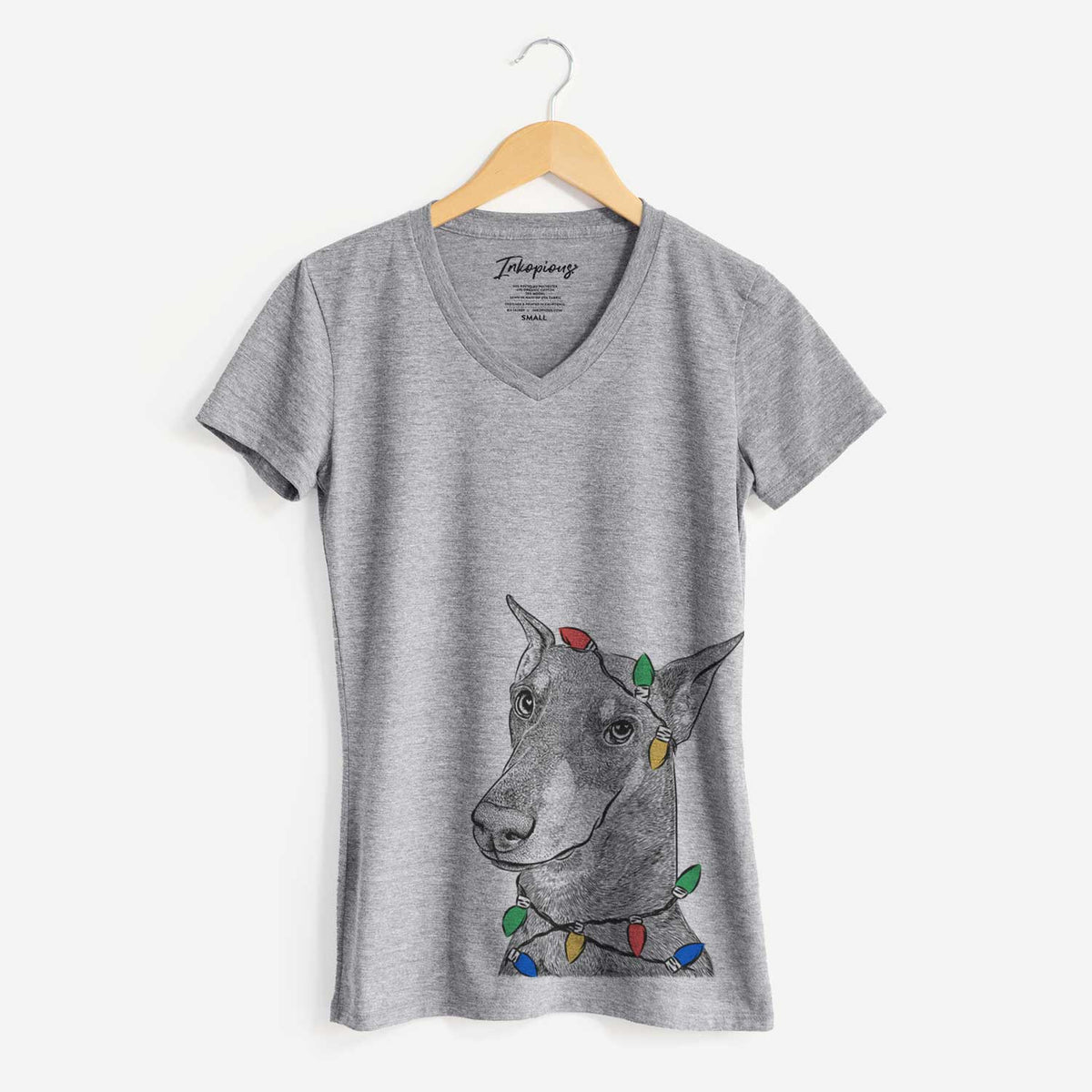 Christmas Lights Shelby the Doberman Pinscher - Women's V-neck Shirt