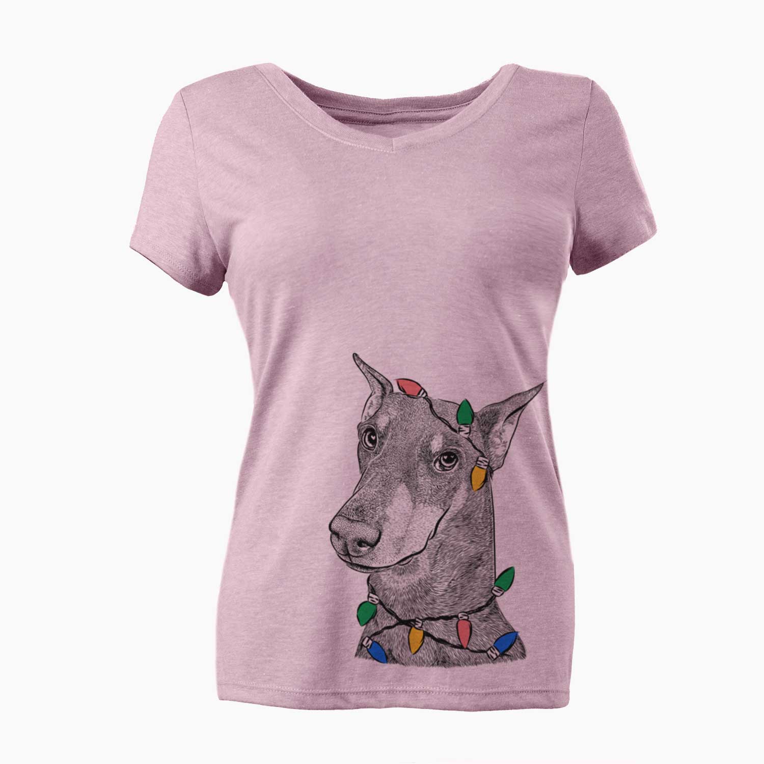 Christmas Lights Shelby the Doberman Pinscher - Women's V-neck Shirt