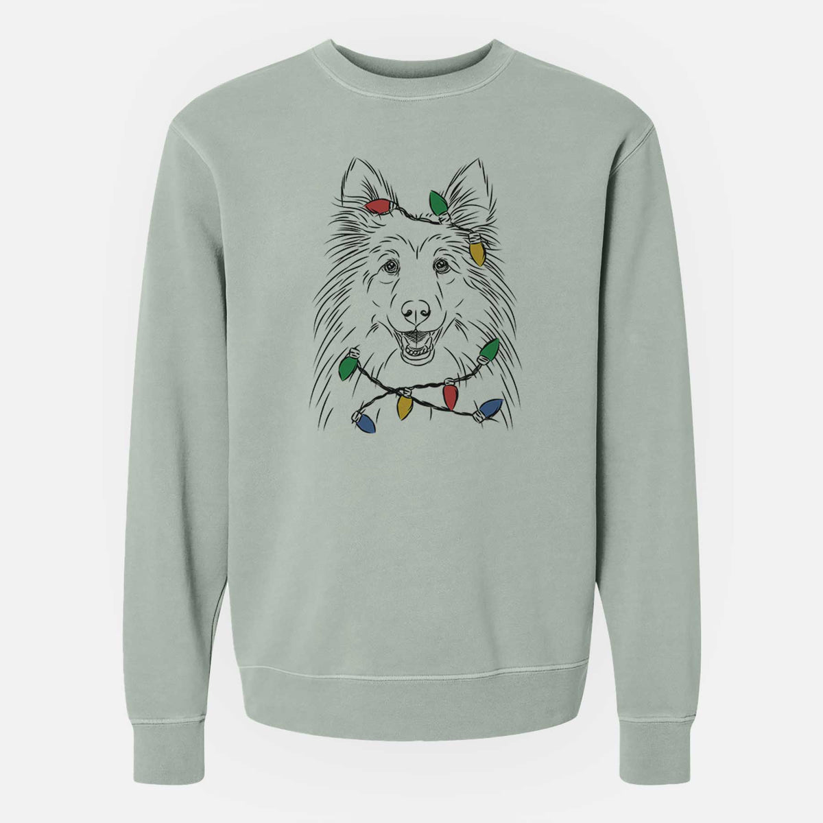 Christmas Lights Sheldon the Shetland Sheepdog - Unisex Pigment Dyed Crew Sweatshirt