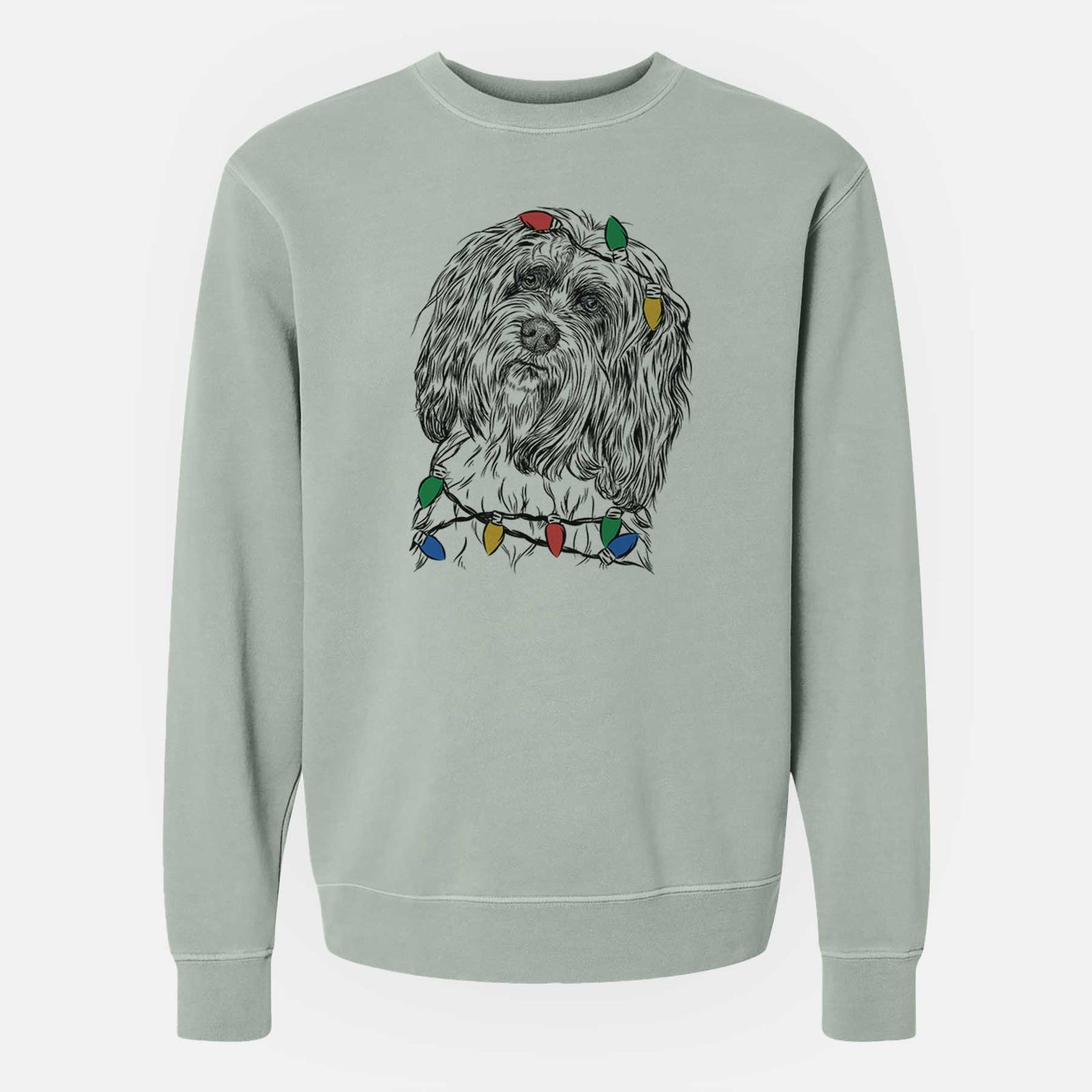 Christmas Lights Shenpa the Tibetan Terrier - Unisex Pigment Dyed Crew Sweatshirt