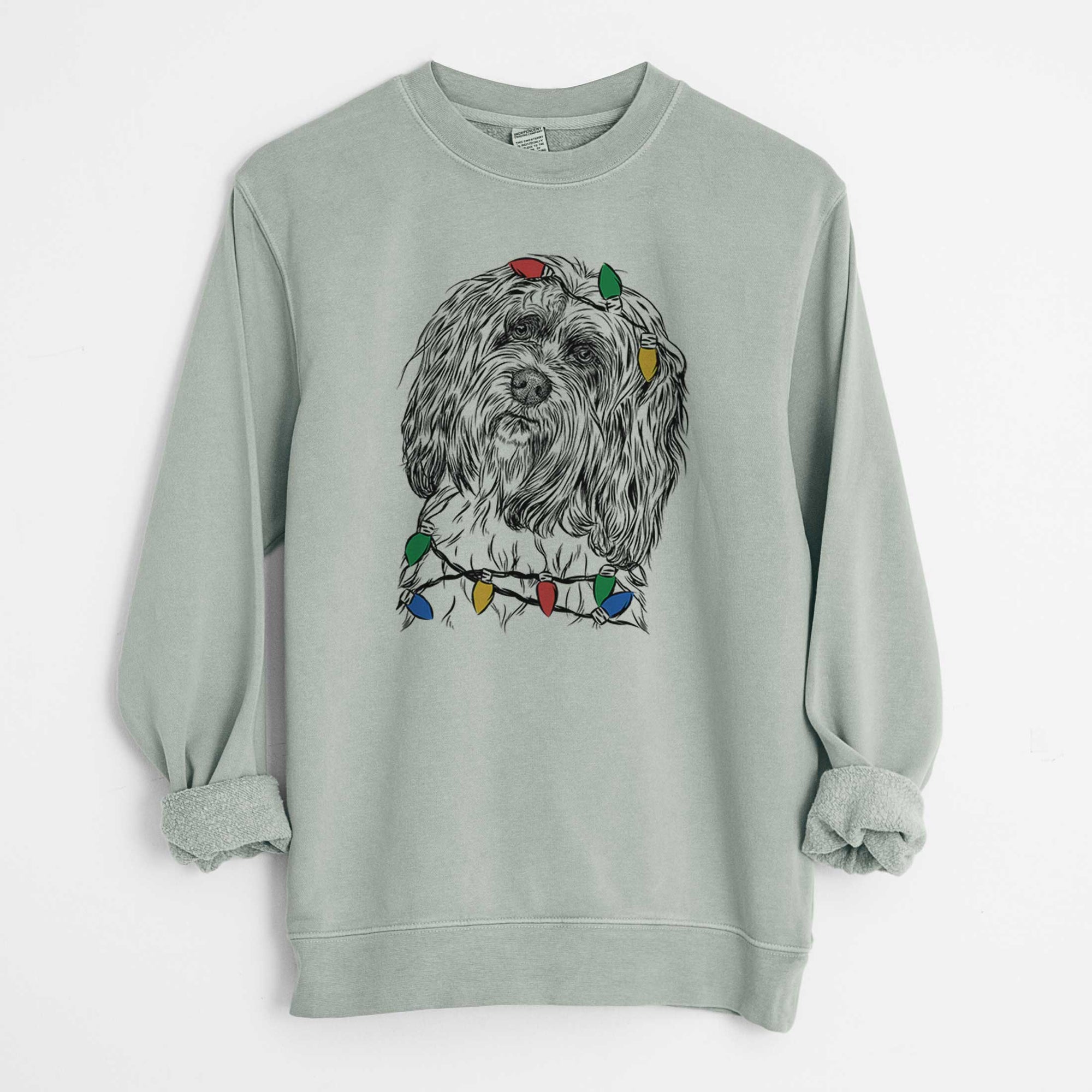 Christmas Lights Shenpa the Tibetan Terrier - Unisex Pigment Dyed Crew Sweatshirt