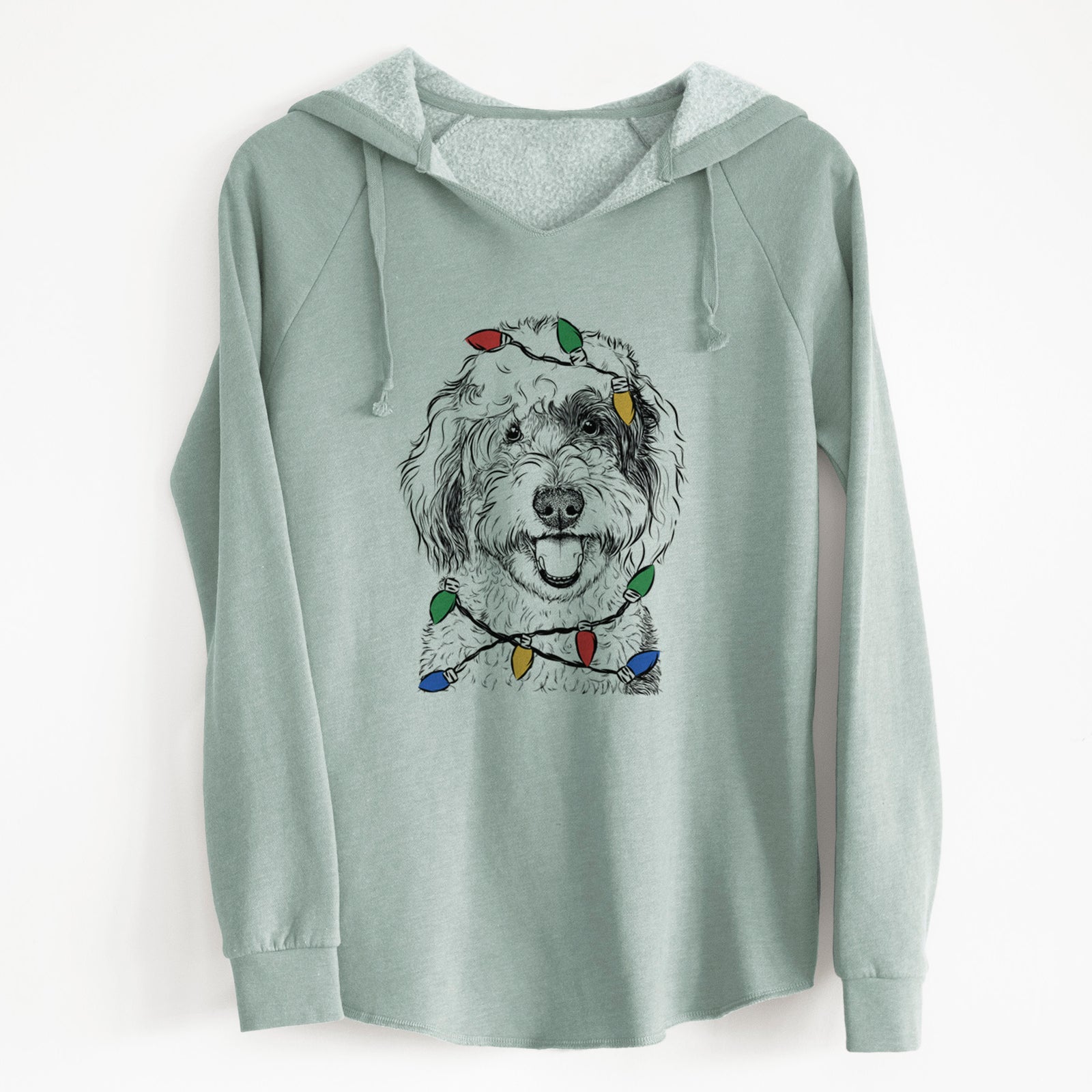Christmas Lights Sherlock the Sheepadoodle - Cali Wave Hooded Sweatshirt