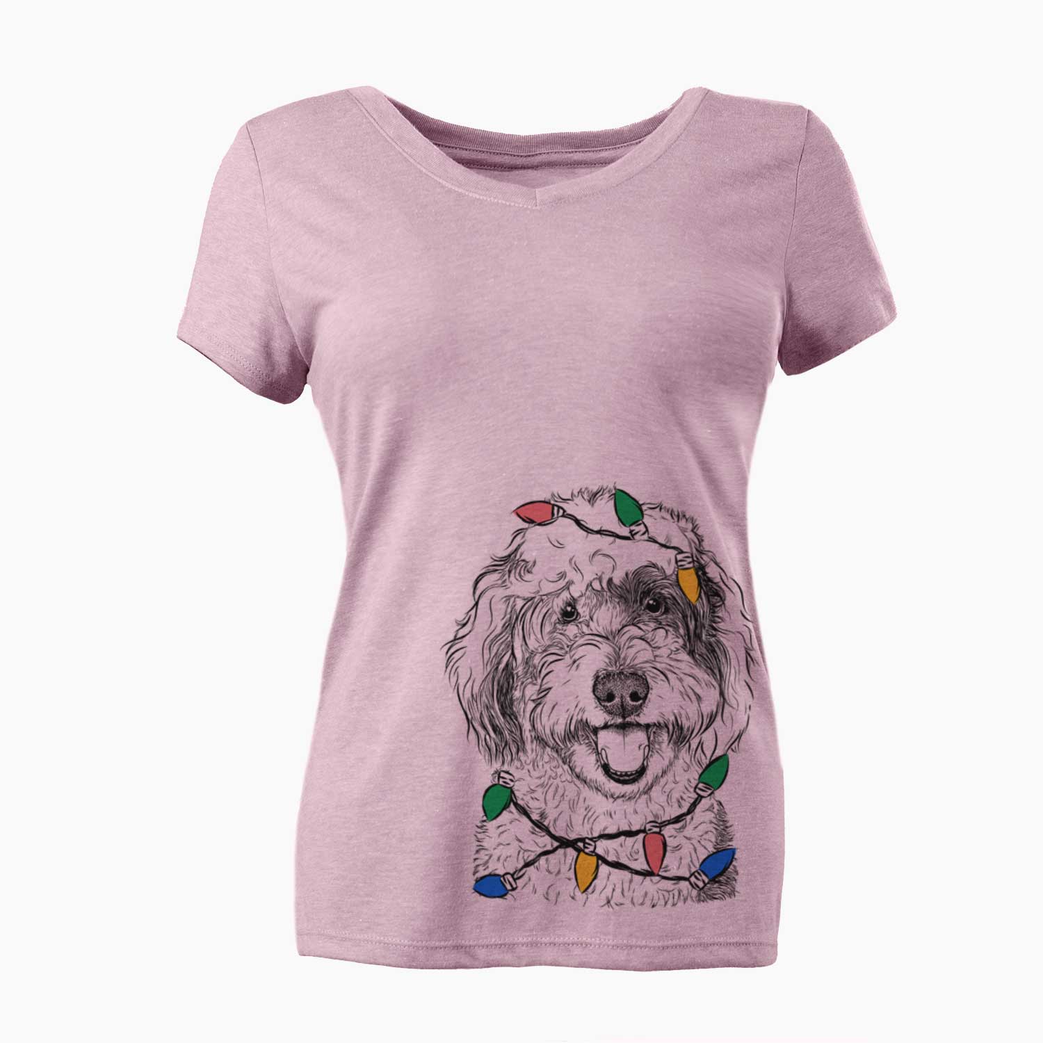 Christmas Lights Sherlock the Sheepadoodle - Women's V-neck Shirt