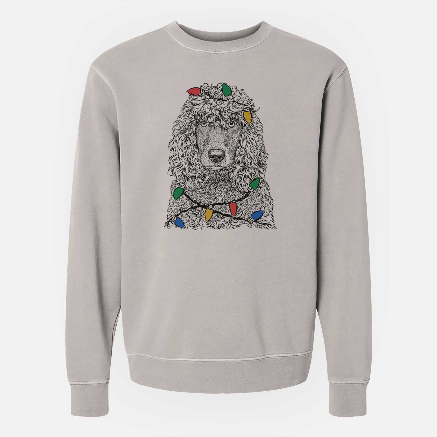 Christmas Lights Shilo the Irish Water Spaniel - Unisex Pigment Dyed Crew Sweatshirt