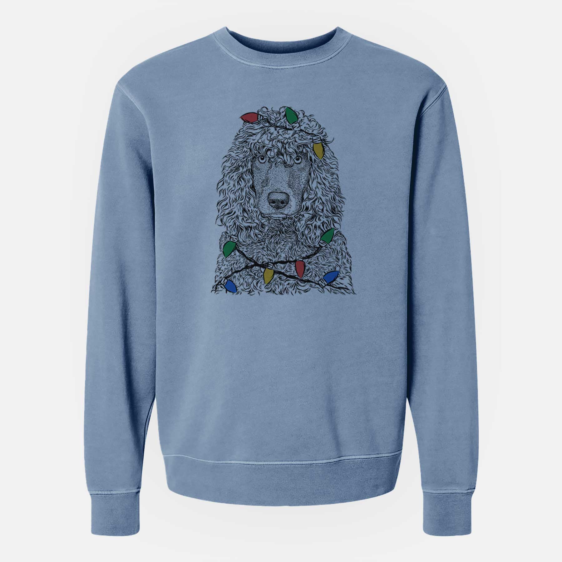 Christmas Lights Shilo the Irish Water Spaniel - Unisex Pigment Dyed Crew Sweatshirt