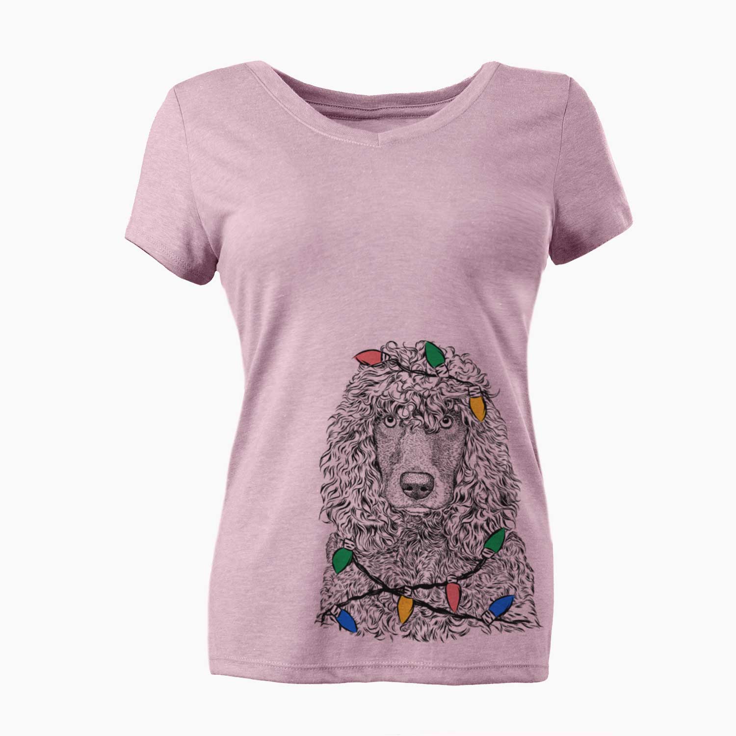 Christmas Lights Shilo the Irish Water Spaniel - Women's V-neck Shirt