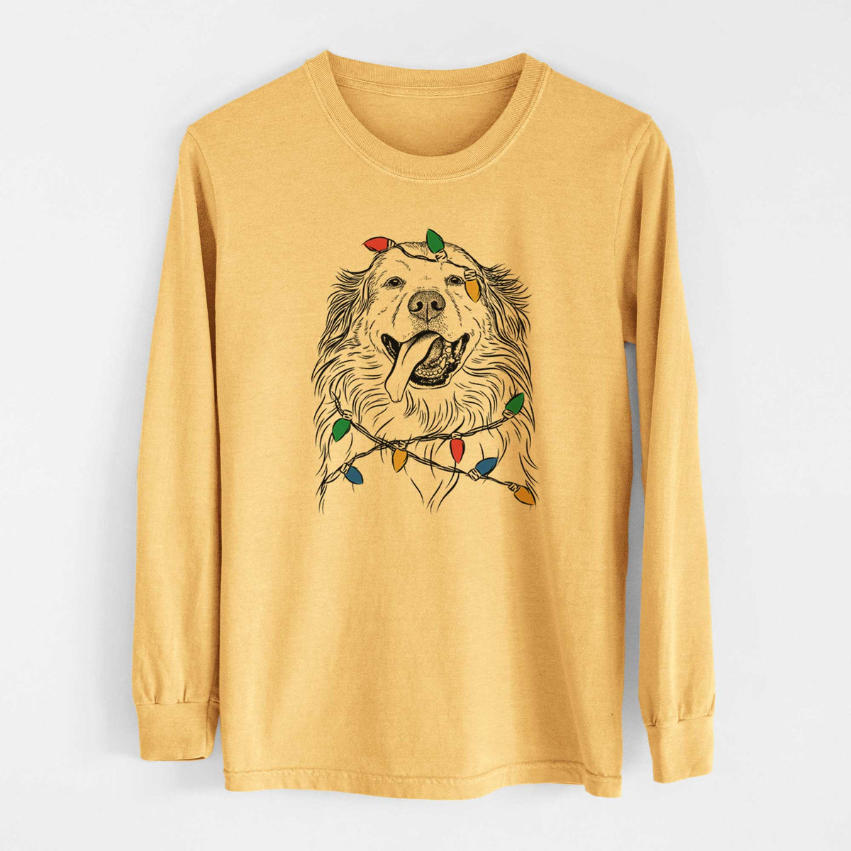 Christmas Lights Shooter the Golden Retriever - Heavyweight 100% Cotton Long Sleeve