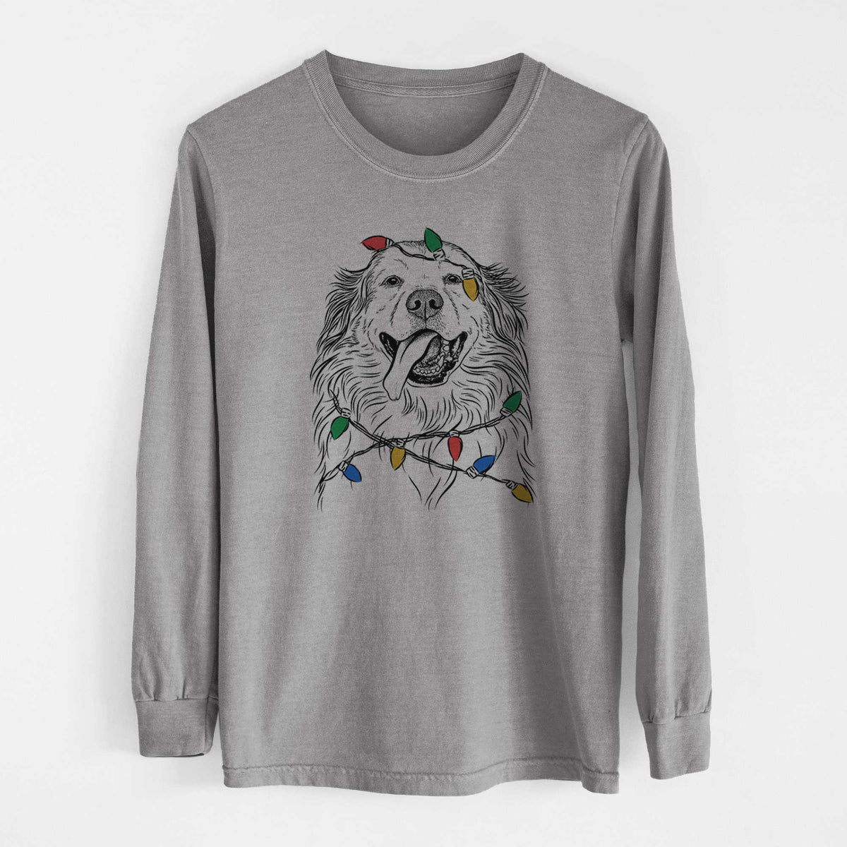 Christmas Lights Shooter the Golden Retriever - Heavyweight 100% Cotton Long Sleeve