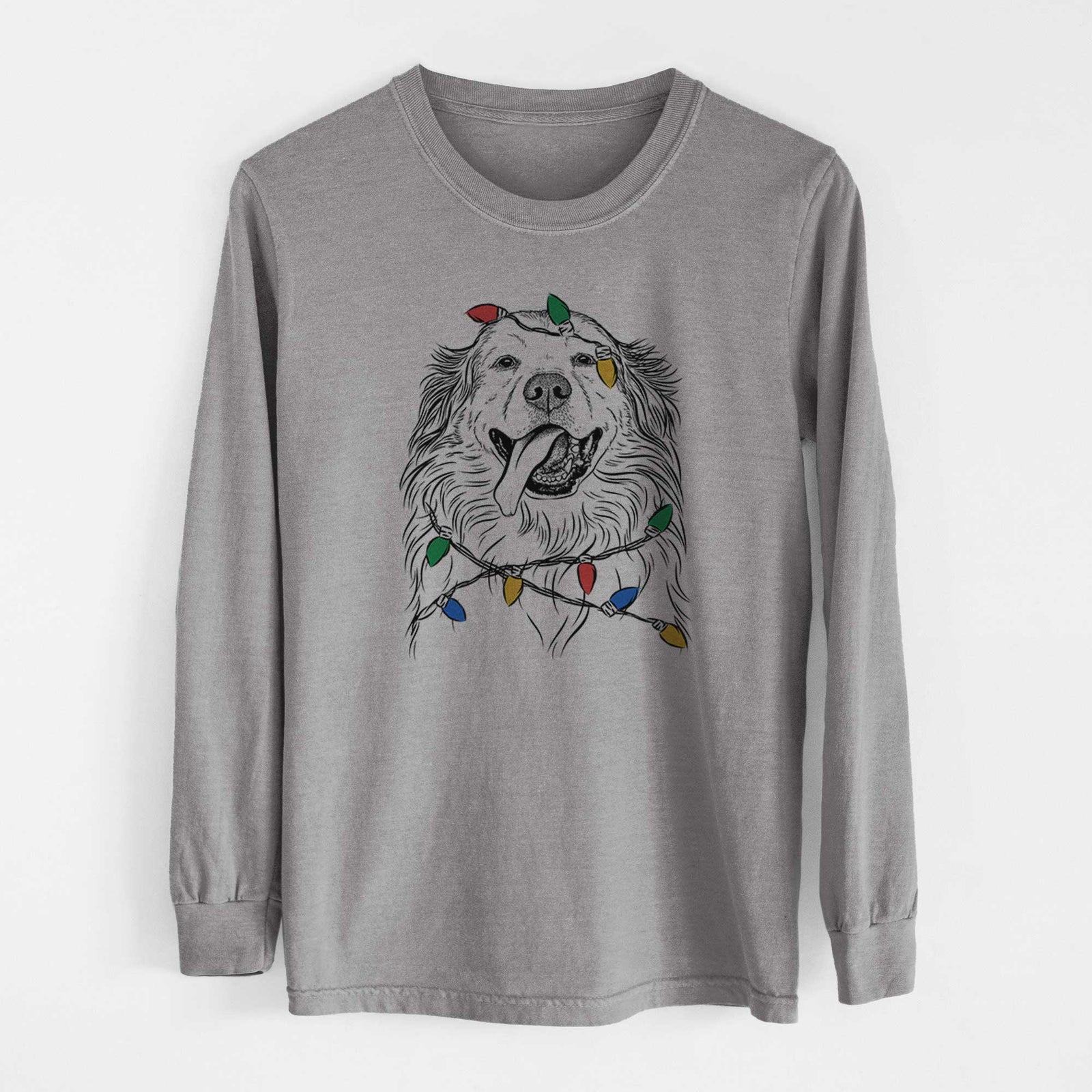 Christmas Lights Shooter the Golden Retriever - Heavyweight 100% Cotton Long Sleeve