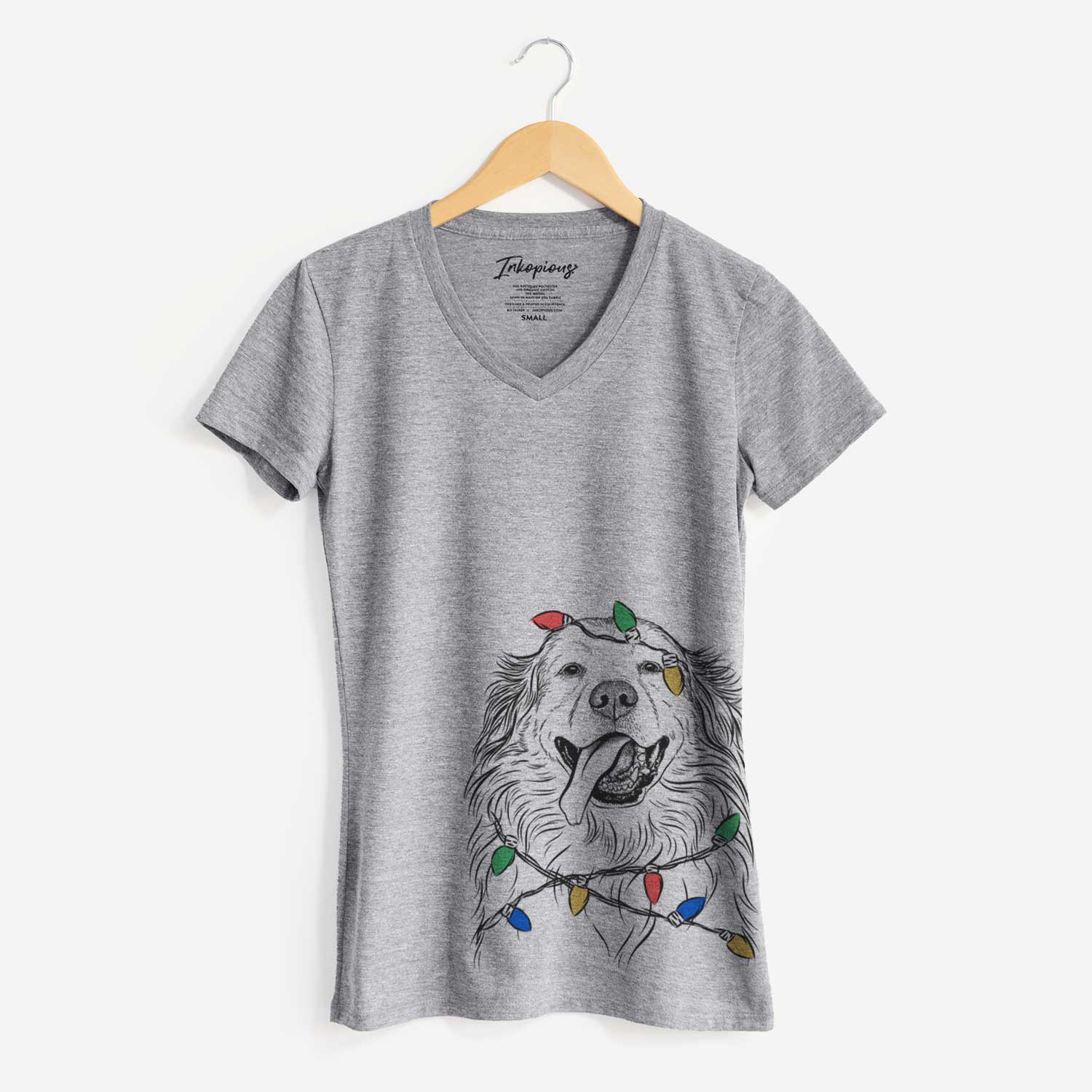 Christmas Lights Shooter the Golden Retriever - Women's V-neck Shirt