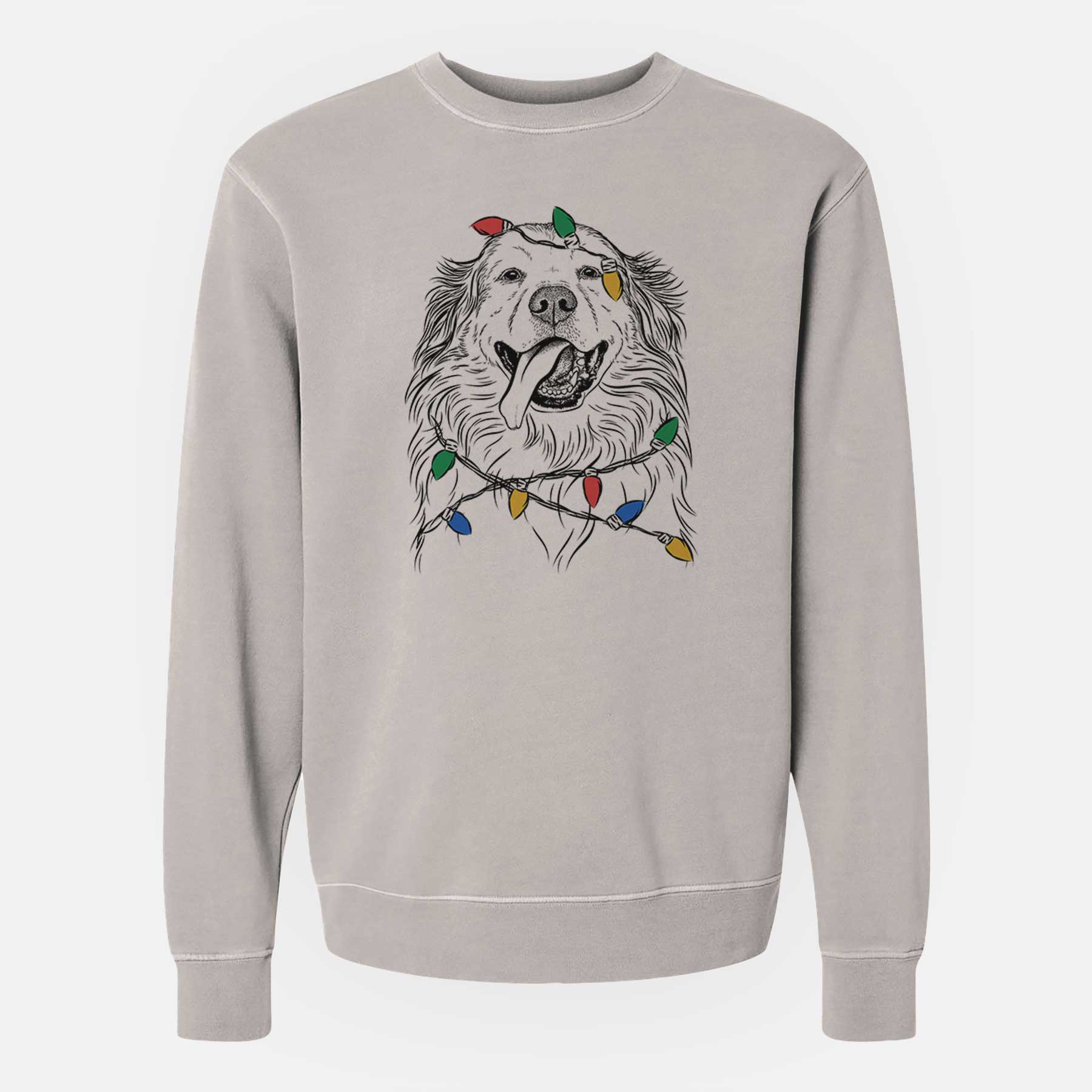 Christmas Lights Shooter the Golden Retriever - Unisex Pigment Dyed Crew Sweatshirt