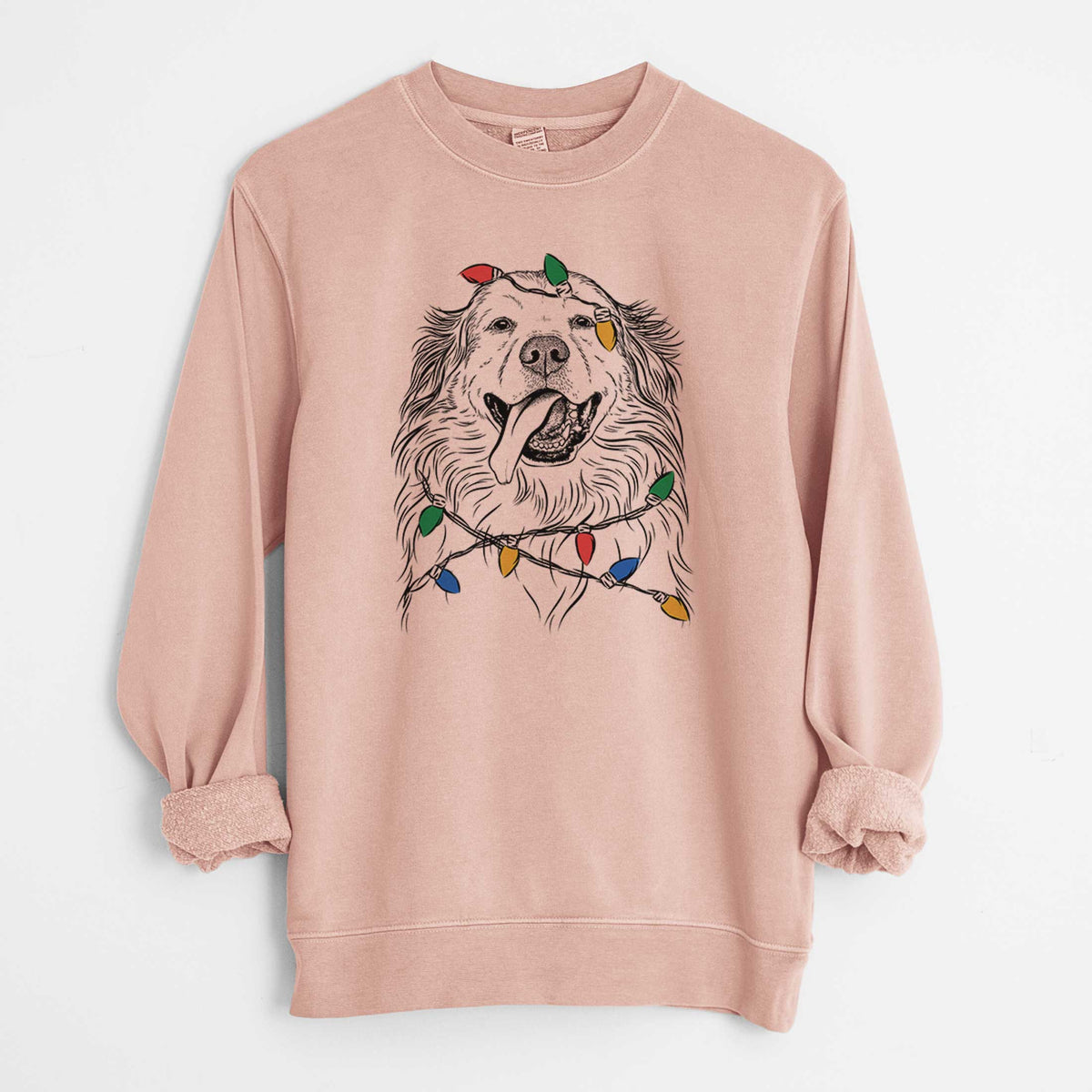 Christmas Lights Shooter the Golden Retriever - Unisex Pigment Dyed Crew Sweatshirt