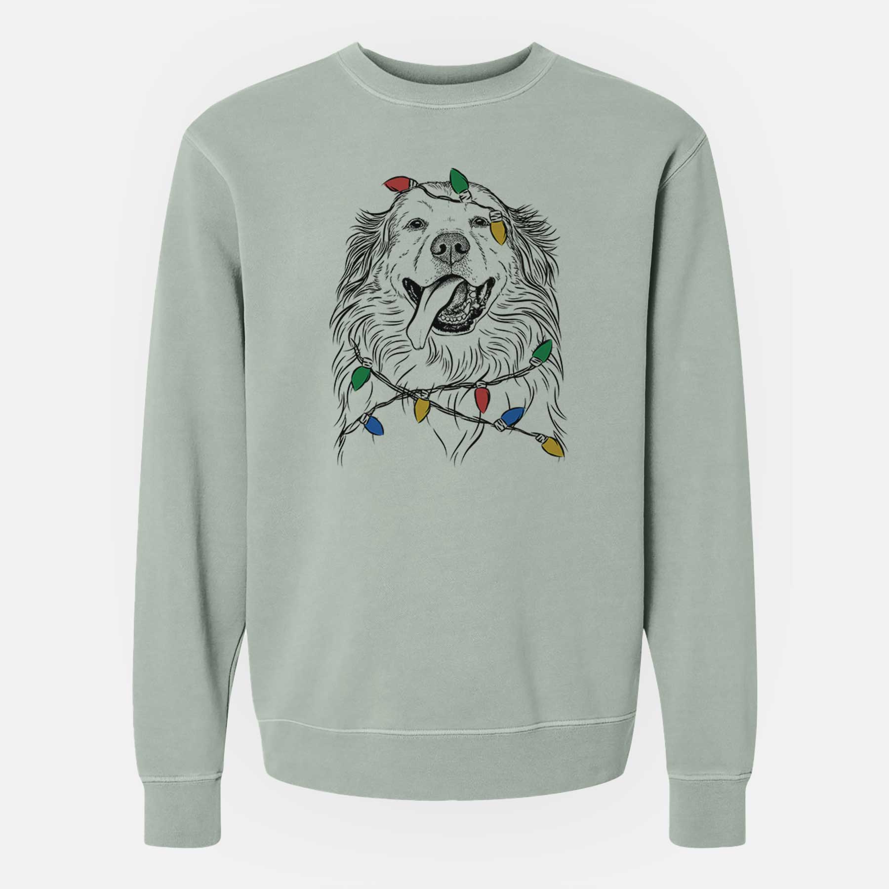 Christmas Lights Shooter the Golden Retriever - Unisex Pigment Dyed Crew Sweatshirt