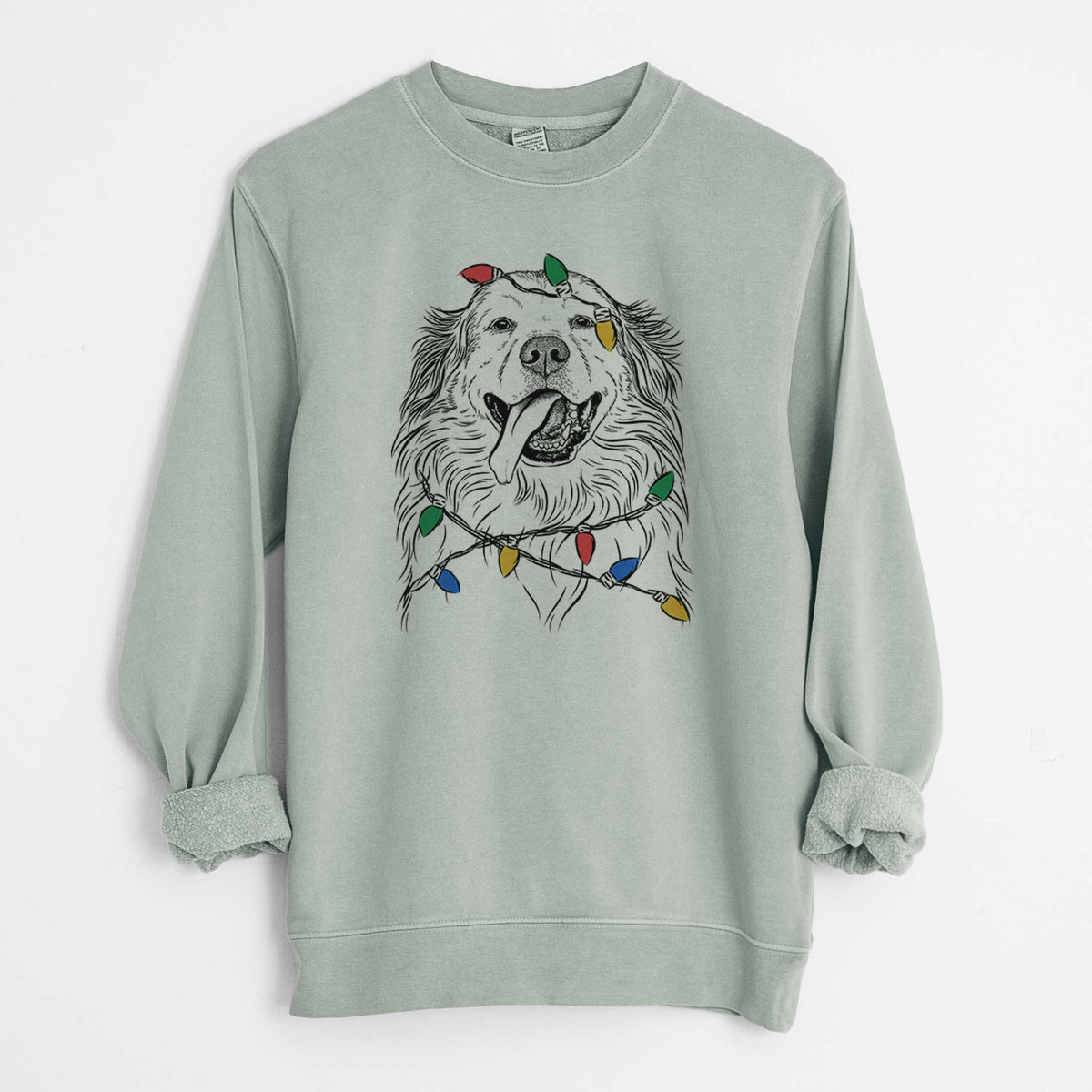 Christmas Lights Shooter the Golden Retriever - Unisex Pigment Dyed Crew Sweatshirt