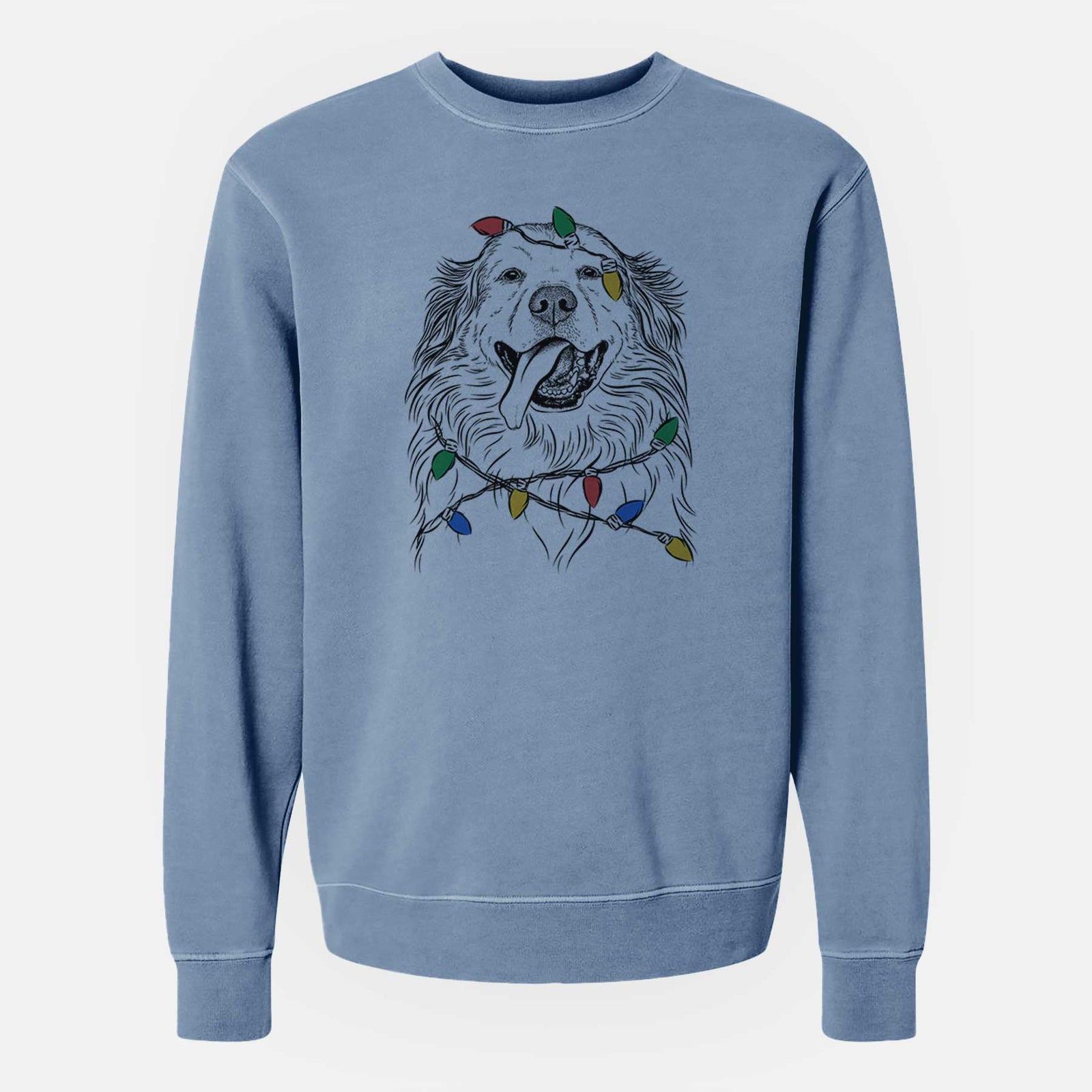Christmas Lights Shooter the Golden Retriever - Unisex Pigment Dyed Crew Sweatshirt