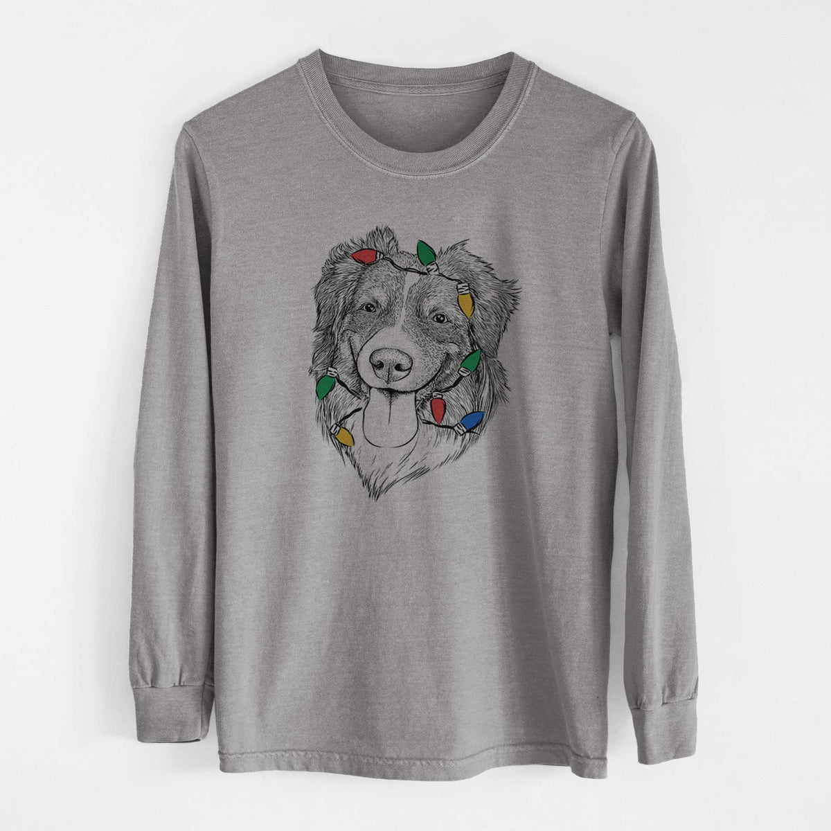 Christmas Lights Siena the Australian Shepherd - Heavyweight 100% Cotton Long Sleeve