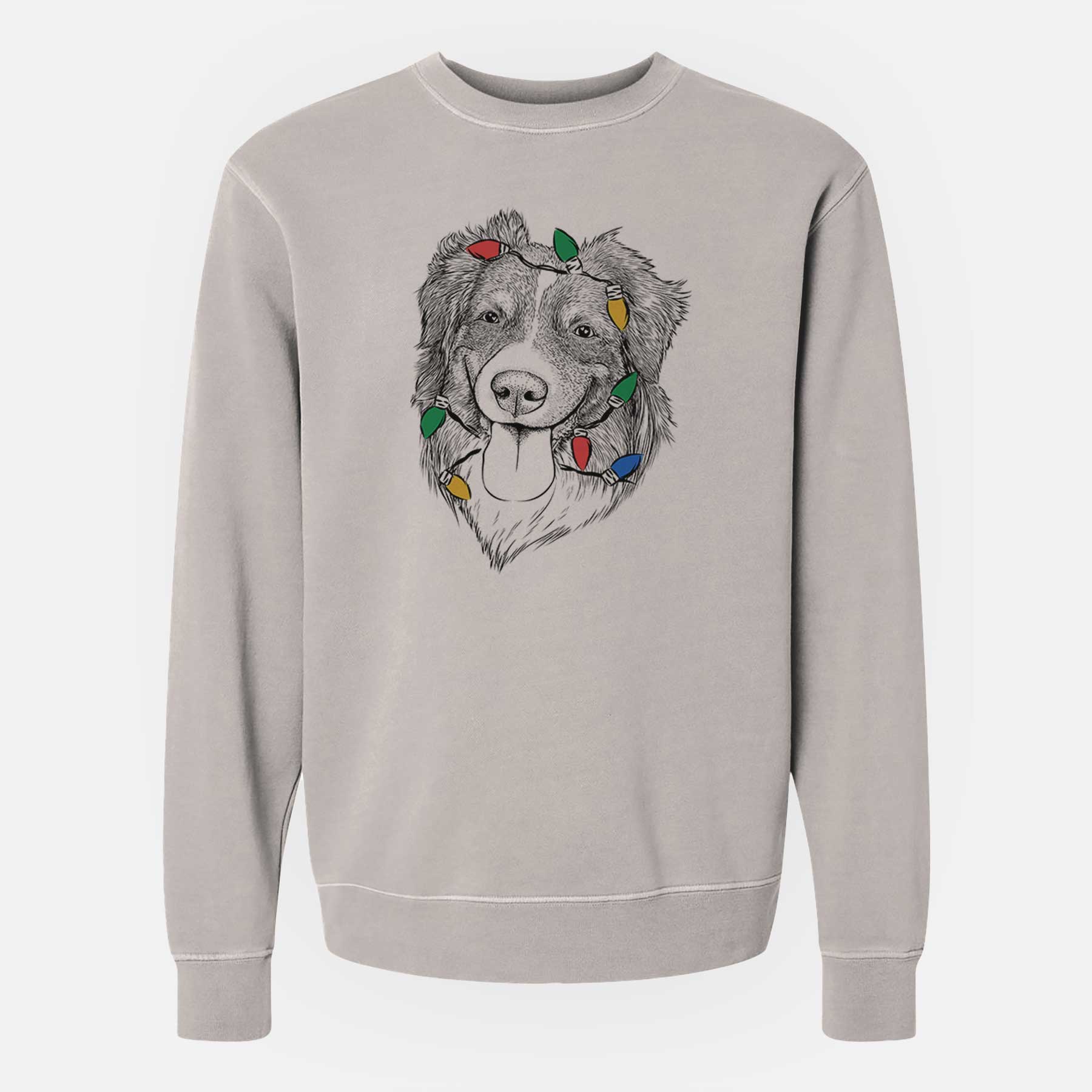 Christmas Lights Siena the Australian Shepherd - Unisex Pigment Dyed Crew Sweatshirt