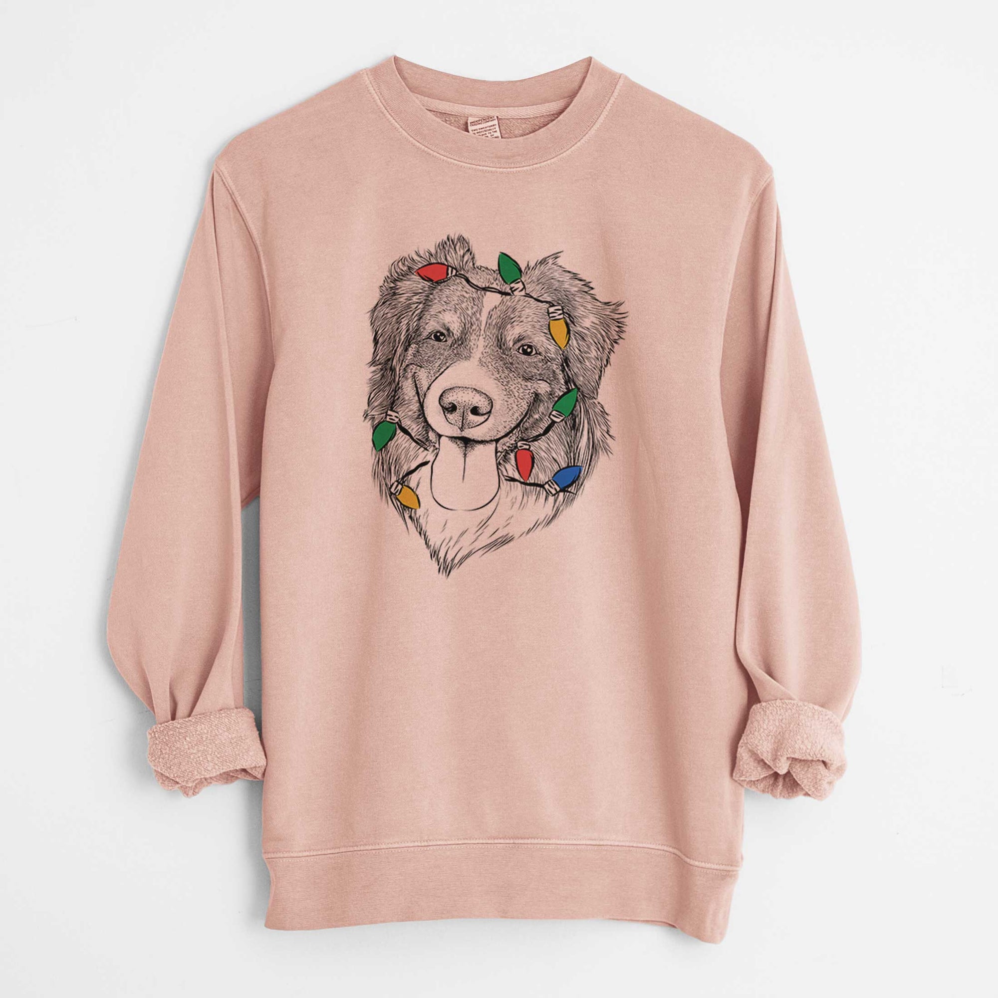 Christmas Lights Siena the Australian Shepherd - Unisex Pigment Dyed Crew Sweatshirt