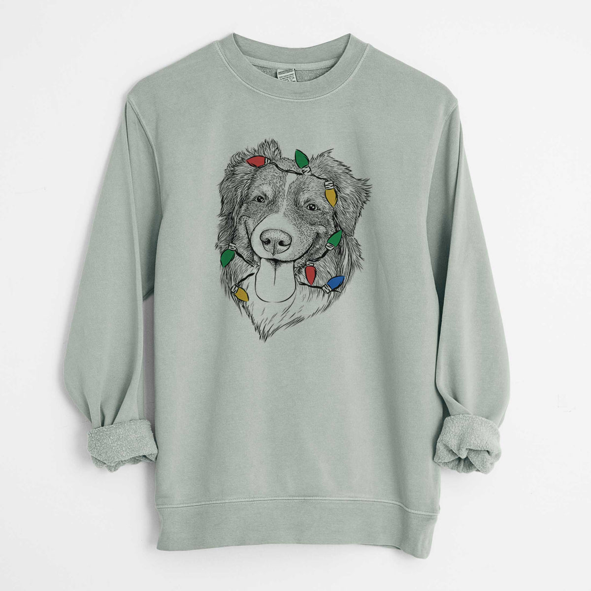 Christmas Lights Siena the Australian Shepherd - Unisex Pigment Dyed Crew Sweatshirt