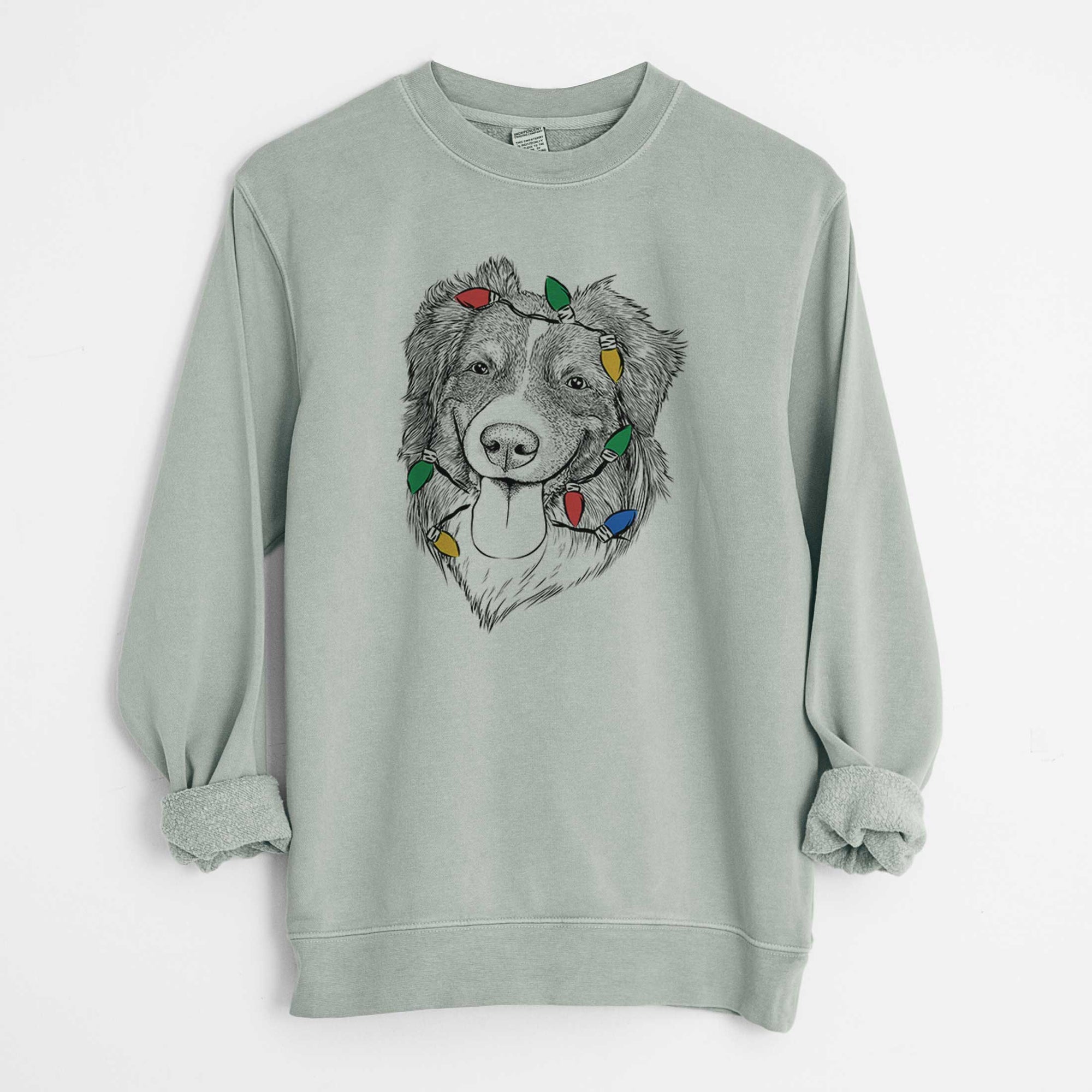 Christmas Lights Siena the Australian Shepherd - Unisex Pigment Dyed Crew Sweatshirt