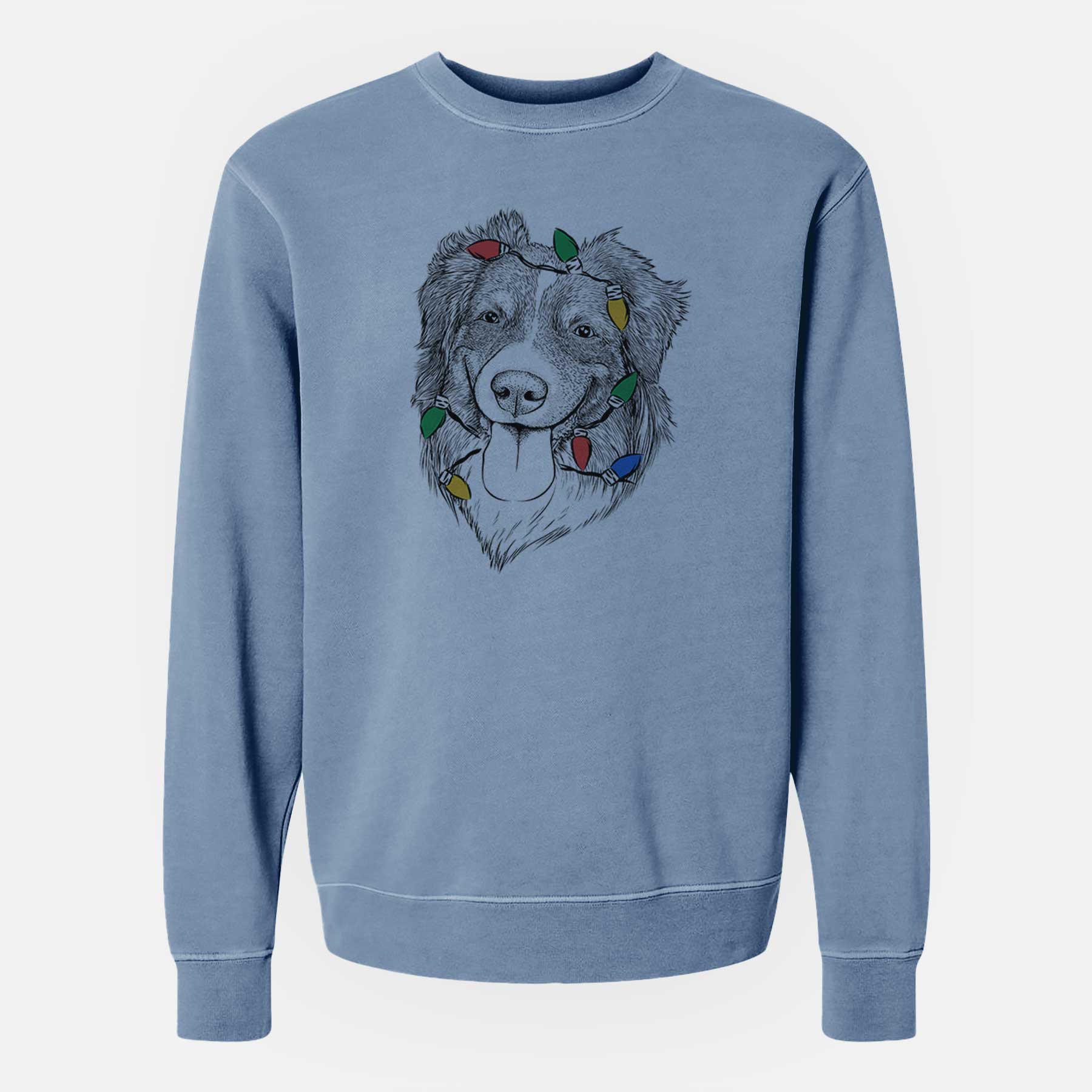 Christmas Lights Siena the Australian Shepherd - Unisex Pigment Dyed Crew Sweatshirt