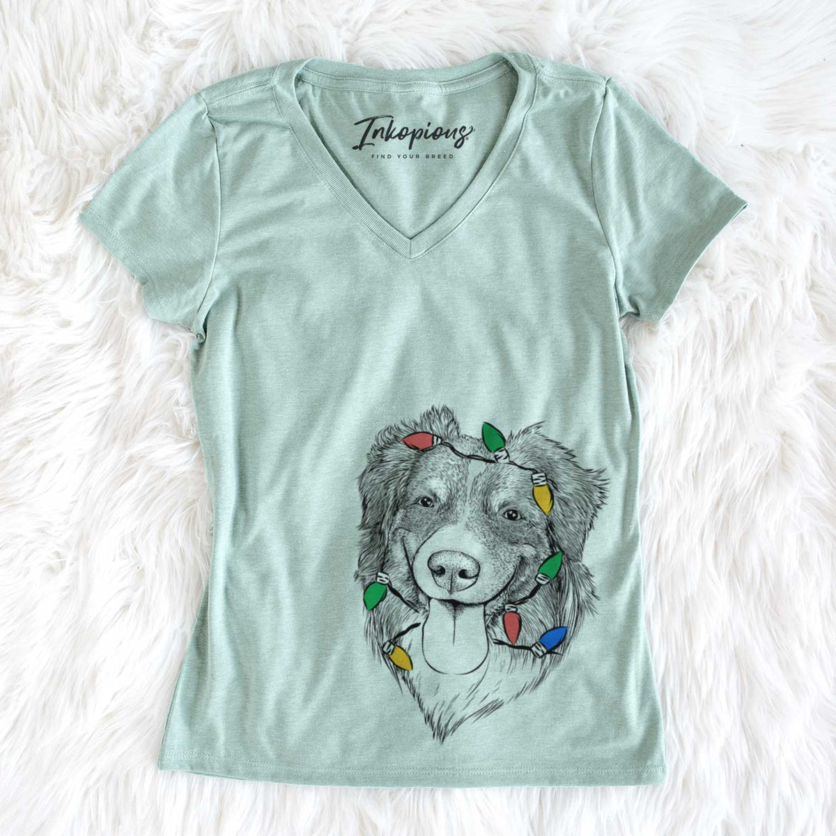 Christmas Lights Siena the Australian Shepherd - Women&#39;s V-neck Shirt