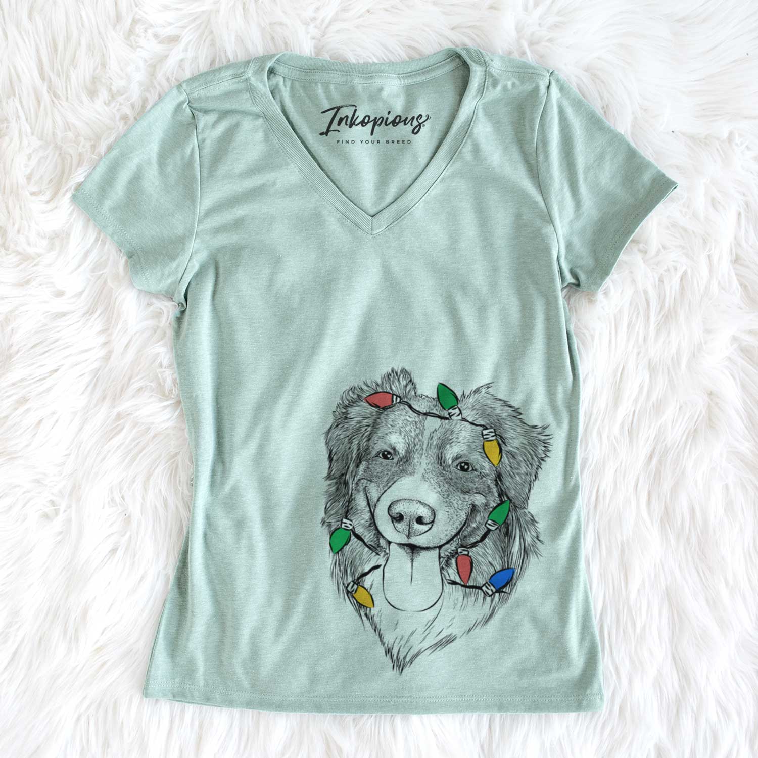 Christmas Lights Siena the Australian Shepherd - Women's V-neck Shirt