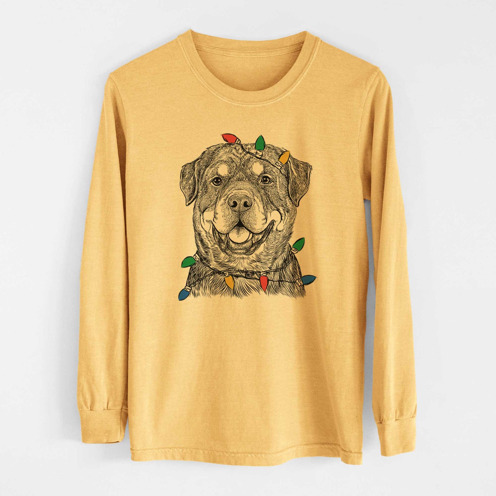 Christmas Lights Sig the Rottweiler - Heavyweight 100% Cotton Long Sleeve
