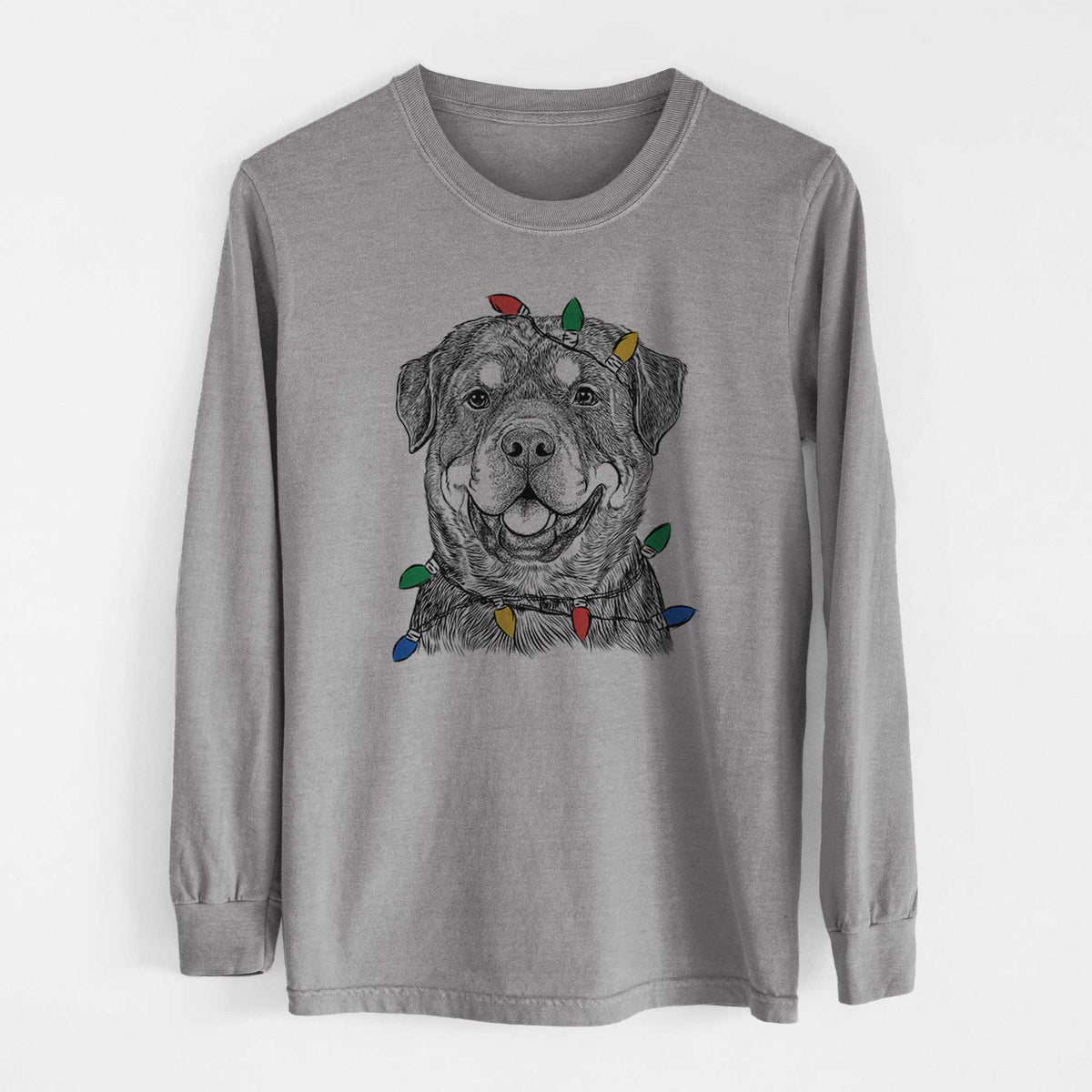 Christmas Lights Sig the Rottweiler - Heavyweight 100% Cotton Long Sleeve